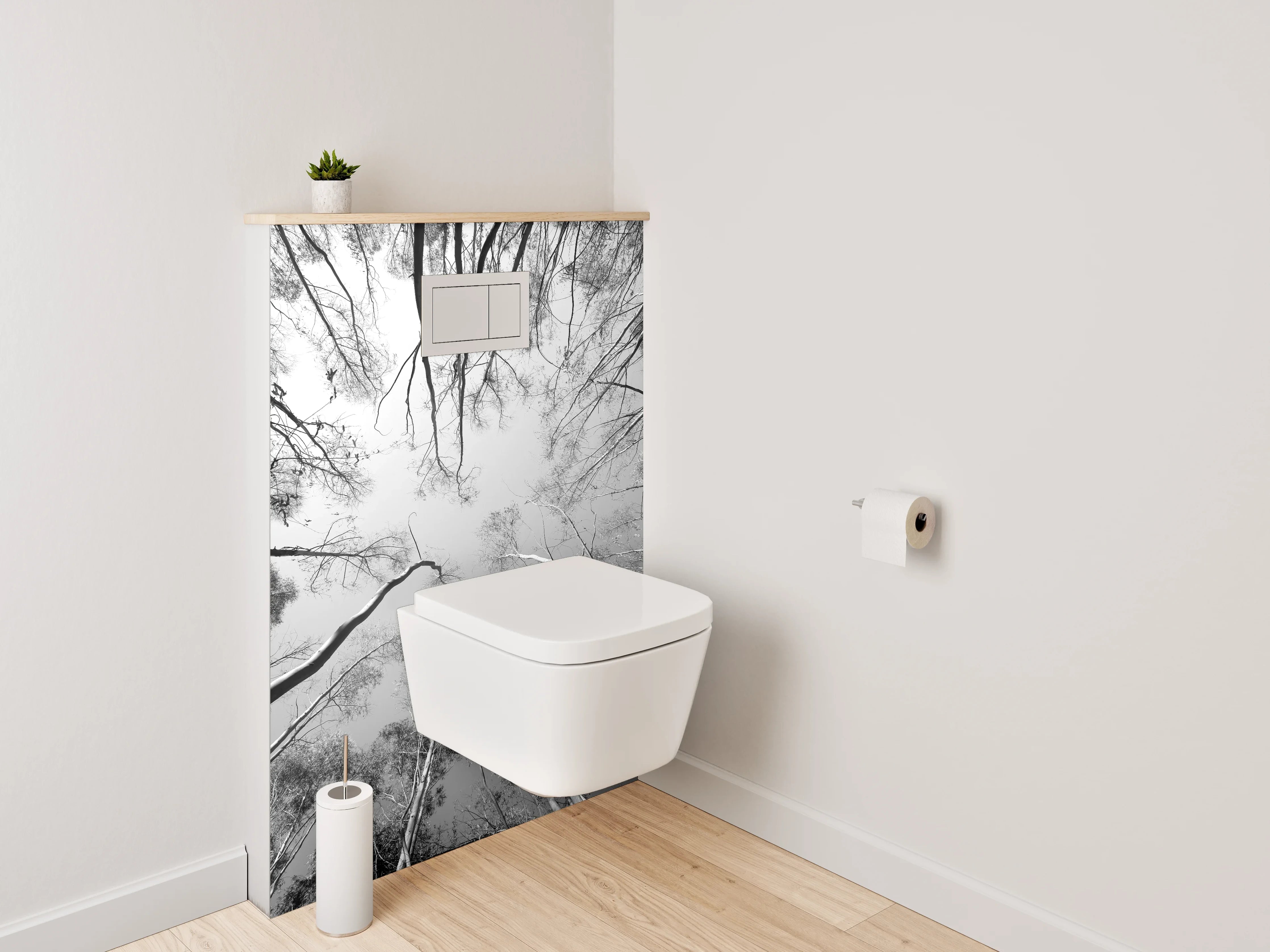 WC-Rückwand - Schwarz-Weiß Baumwipfelperspektive