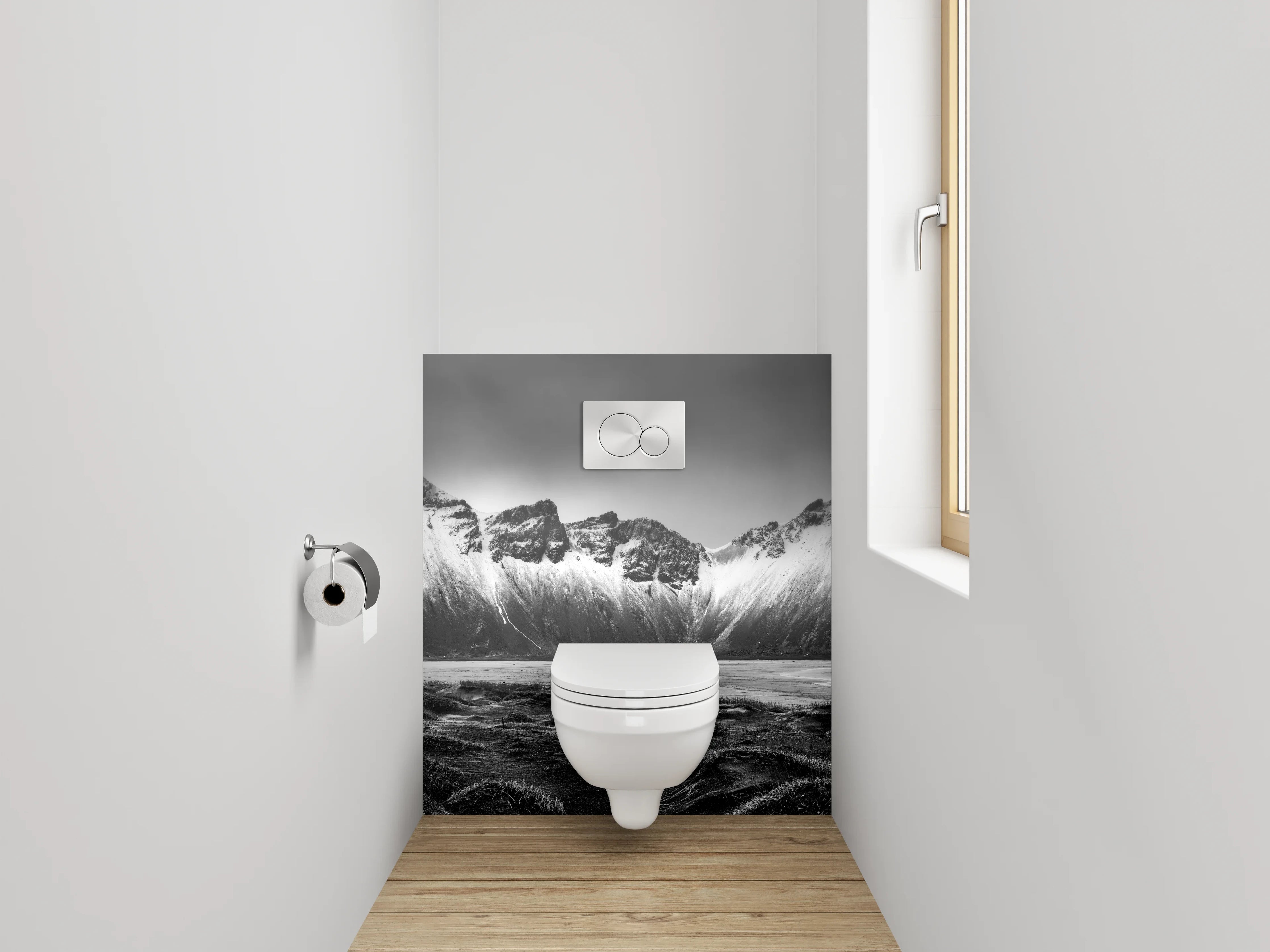 WC-Rückwand - Schwarz-Weiß Berglandschaft Panorama Fotokunst