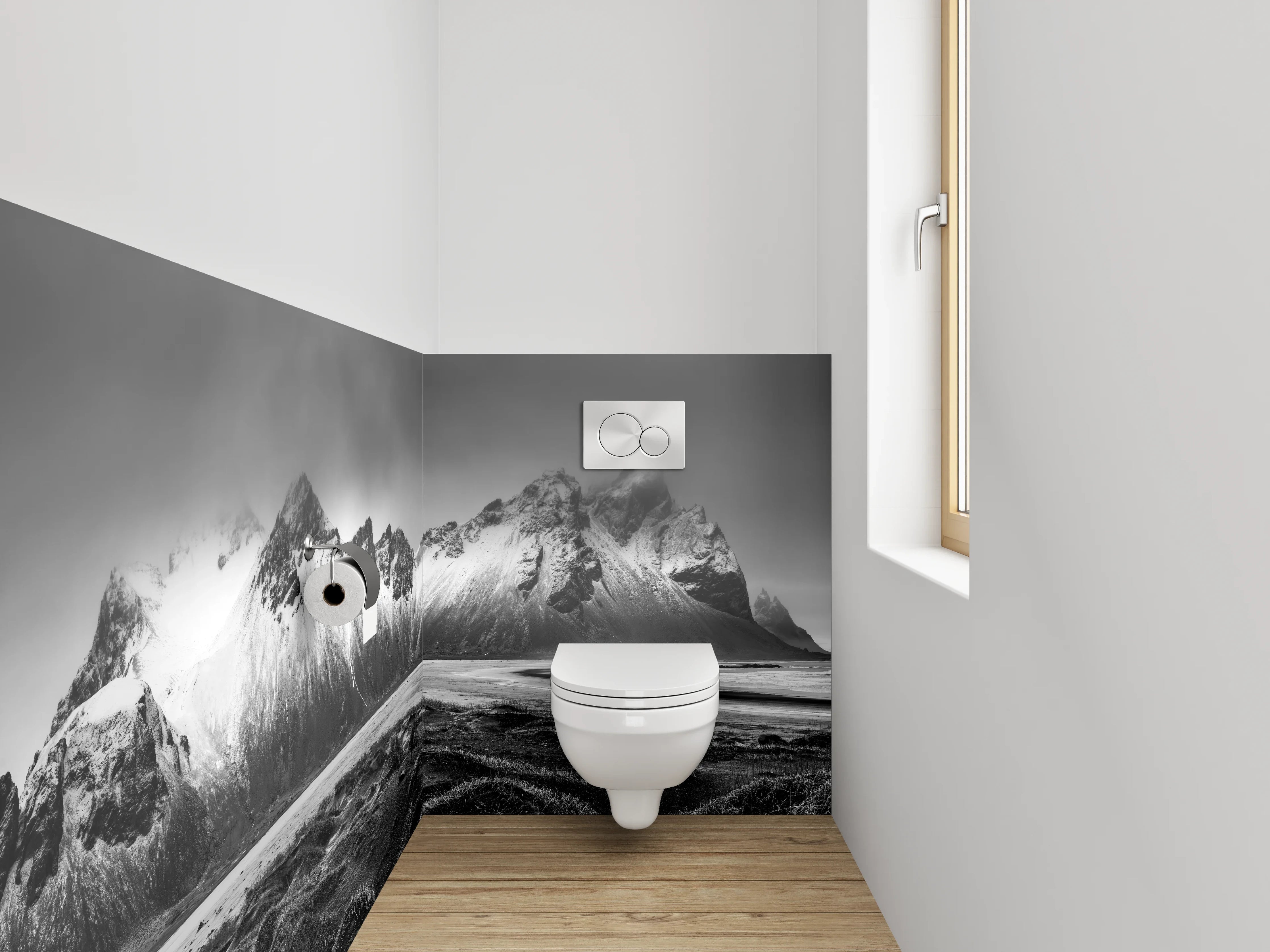 WC-Rückwand - Schwarz-Weiß Berglandschaft Panorama Fotokunst