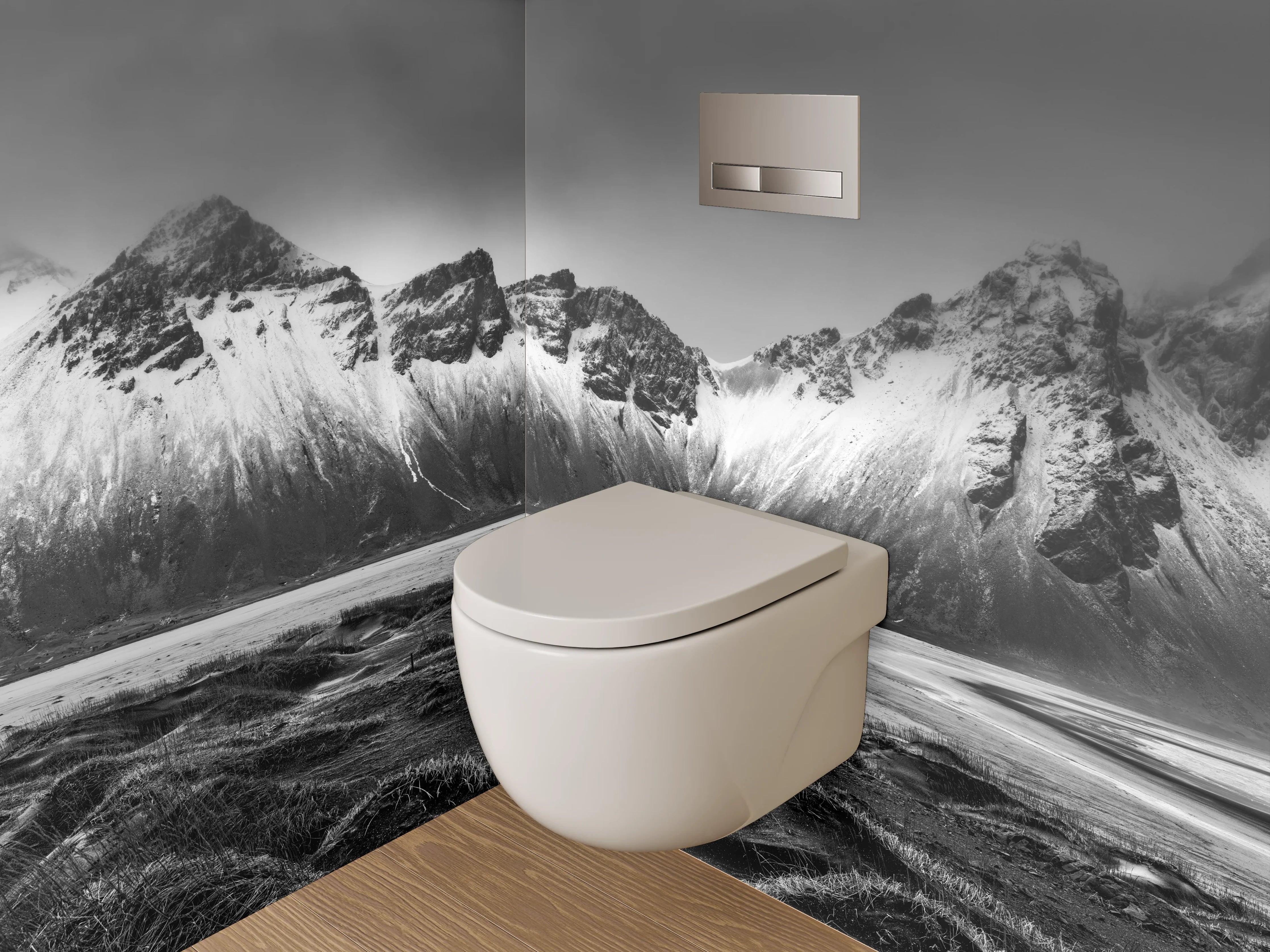 WC-Rückwand - Schwarz-Weiß Berglandschaft Panorama Fotokunst