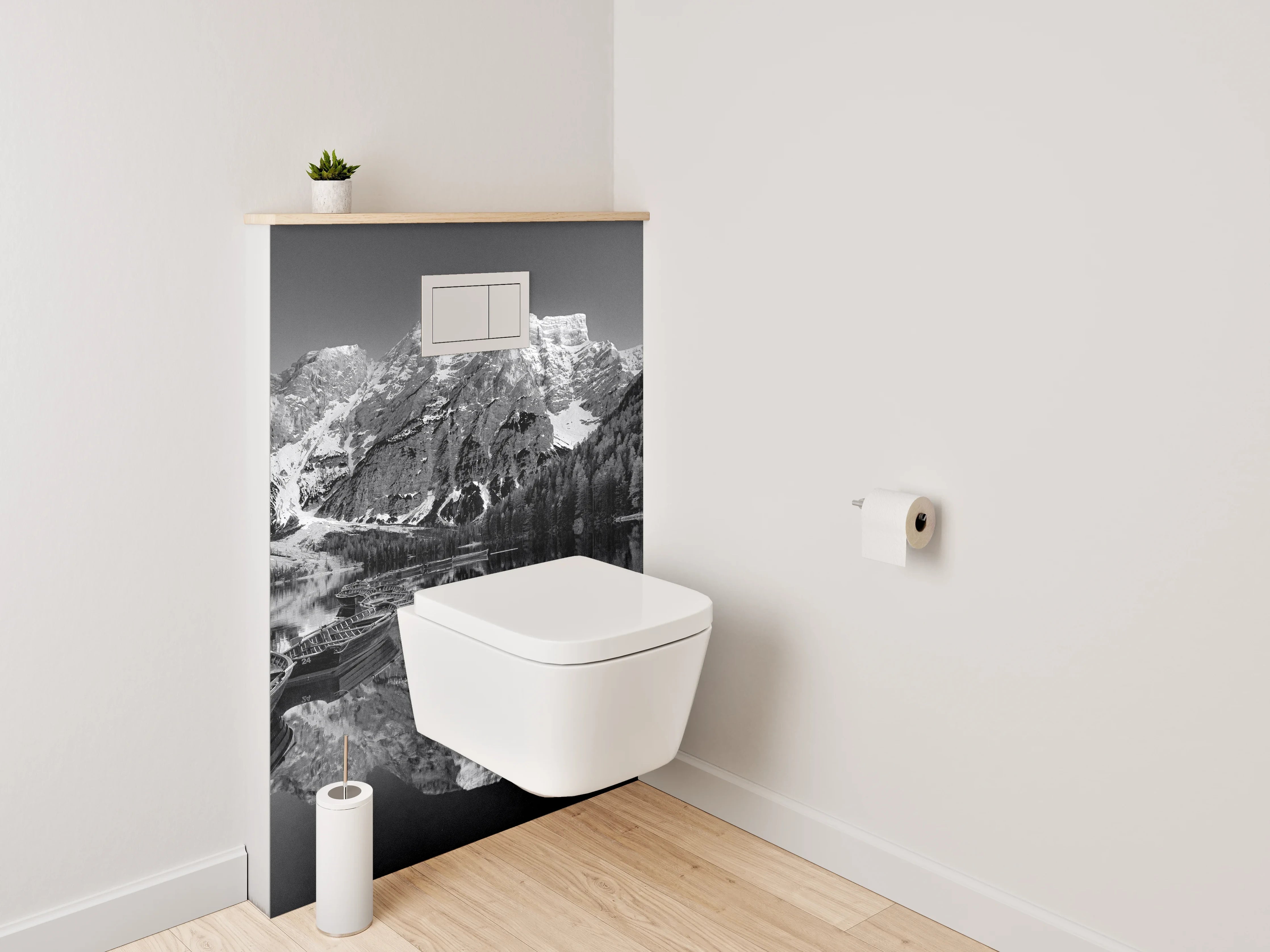 WC-Rückwand - Schwarz-Weiß Bergsee Panorama