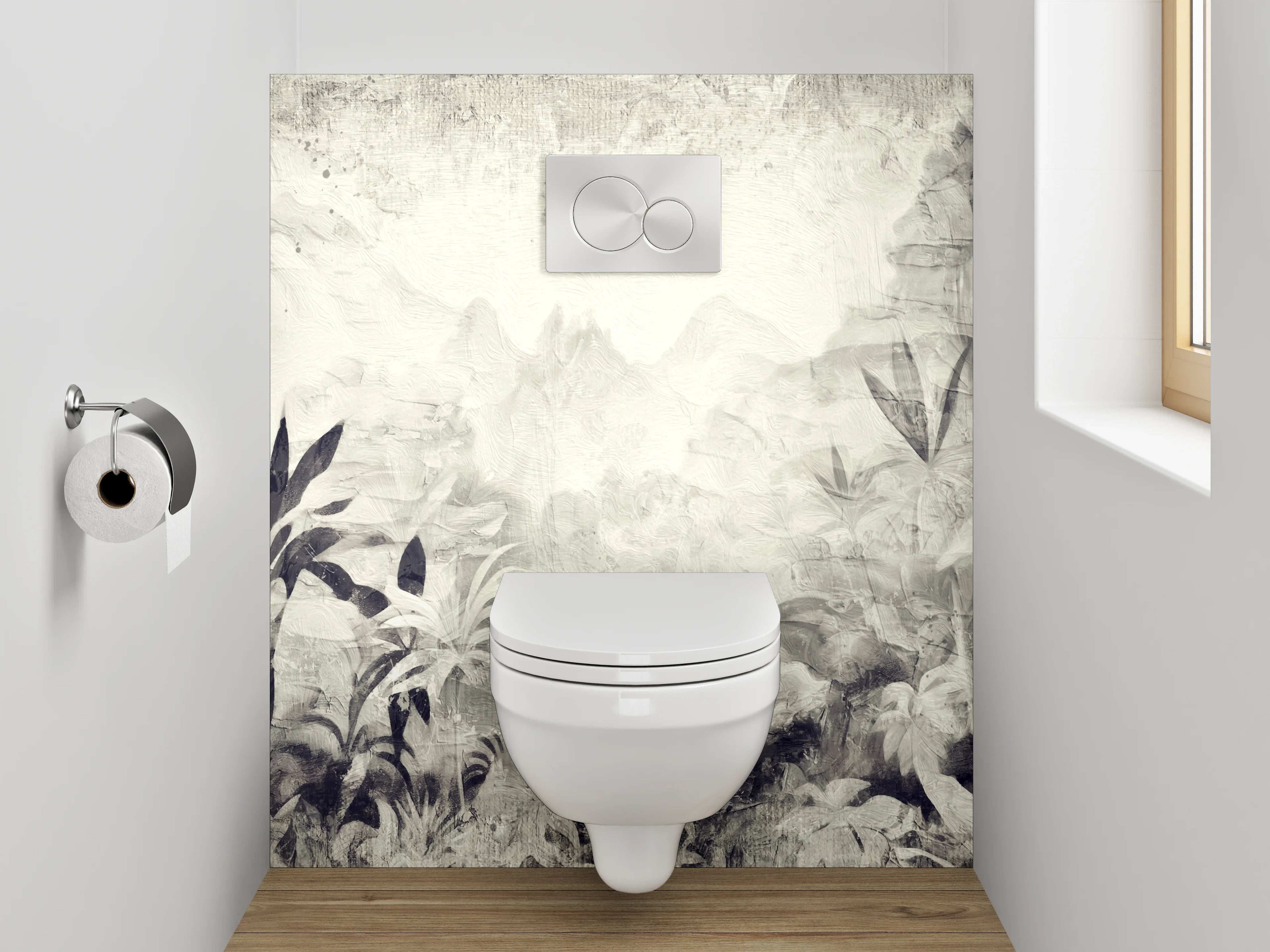 WC-Rückwand - Schwarz-Weiß Dschungel Aquarell Kunst