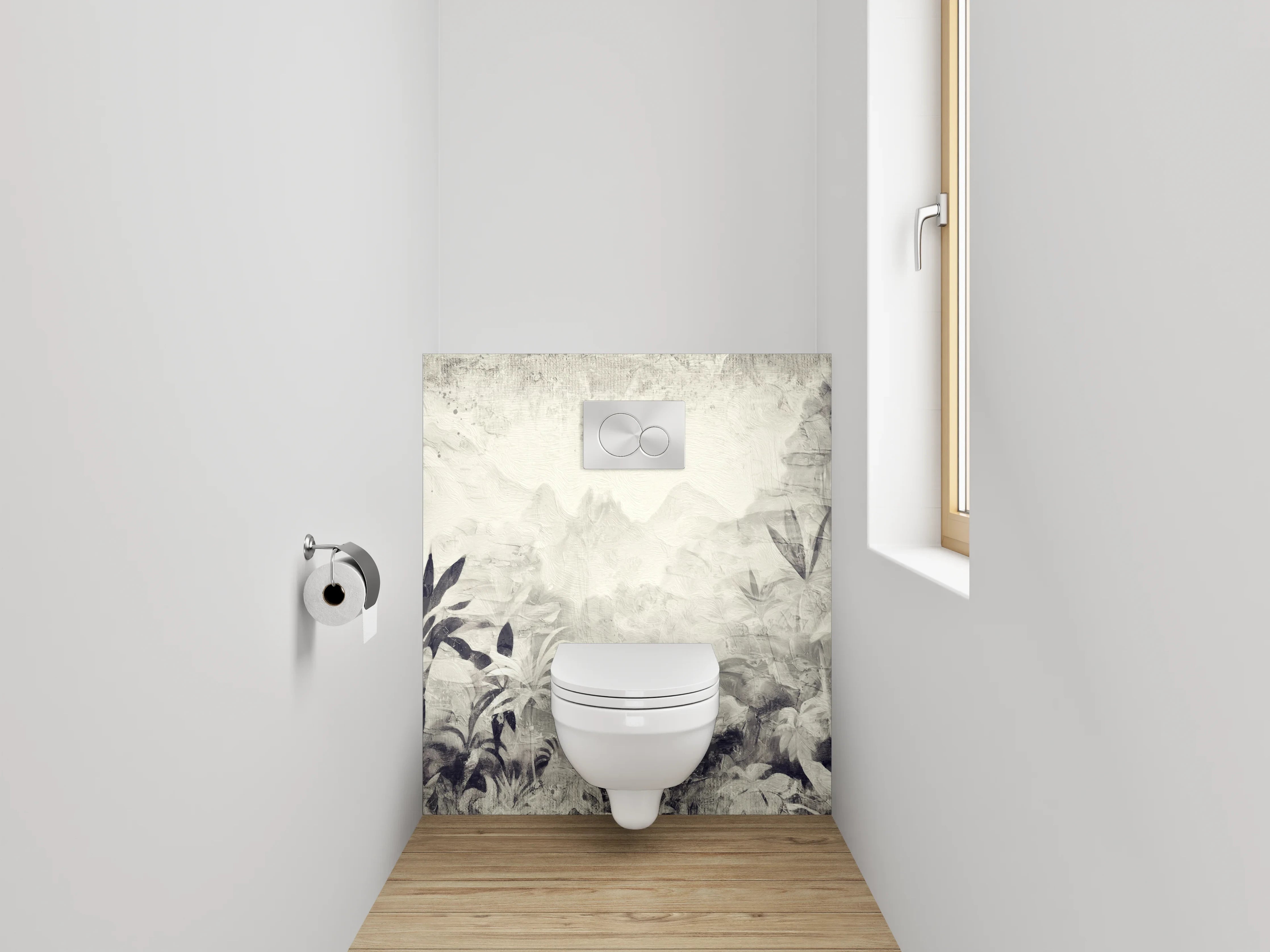 WC-Rückwand - Schwarz-Weiß Dschungel Aquarell Kunst