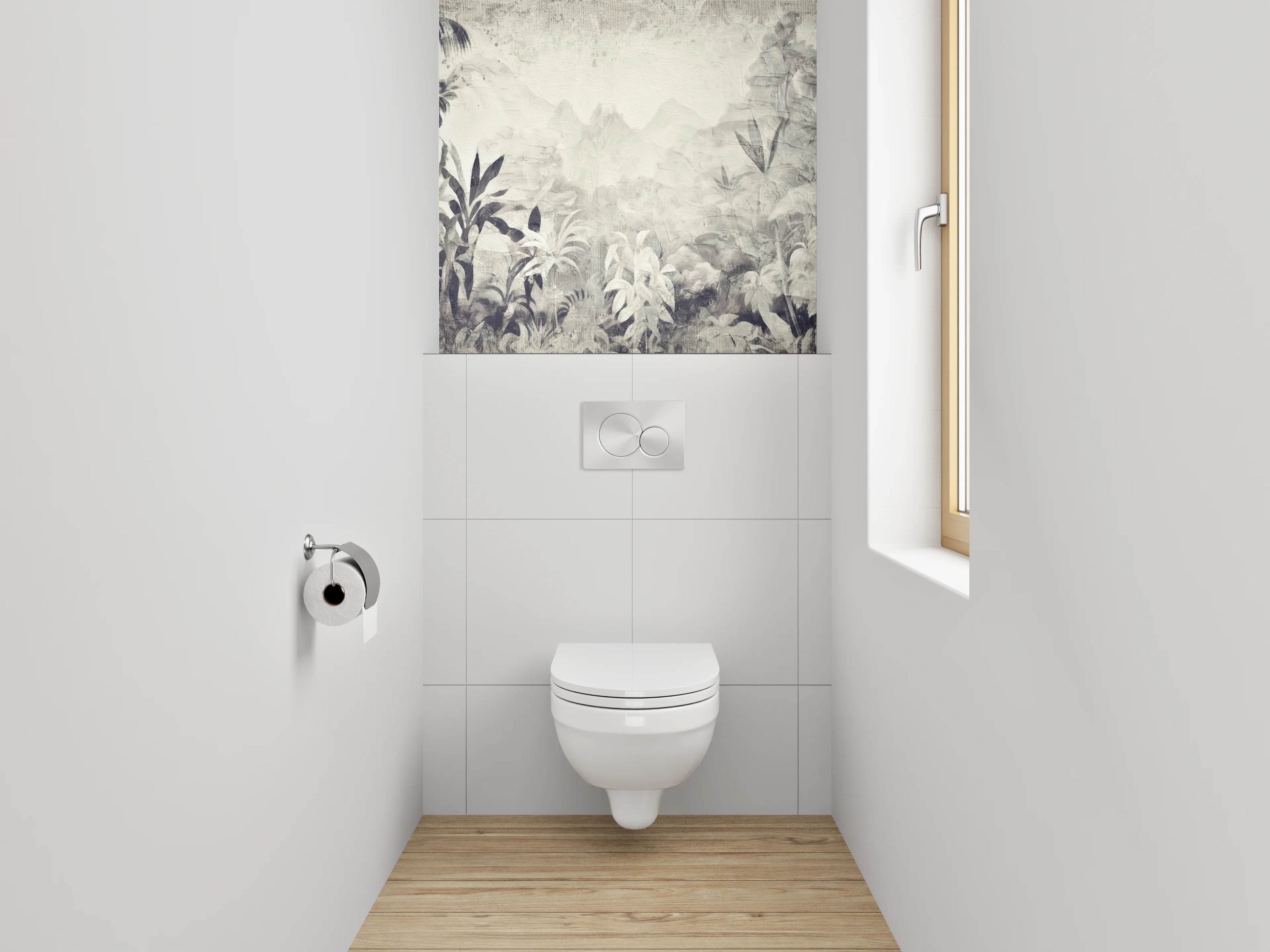 WC-Rückwand - Schwarz-Weiß Dschungel Aquarell Kunst