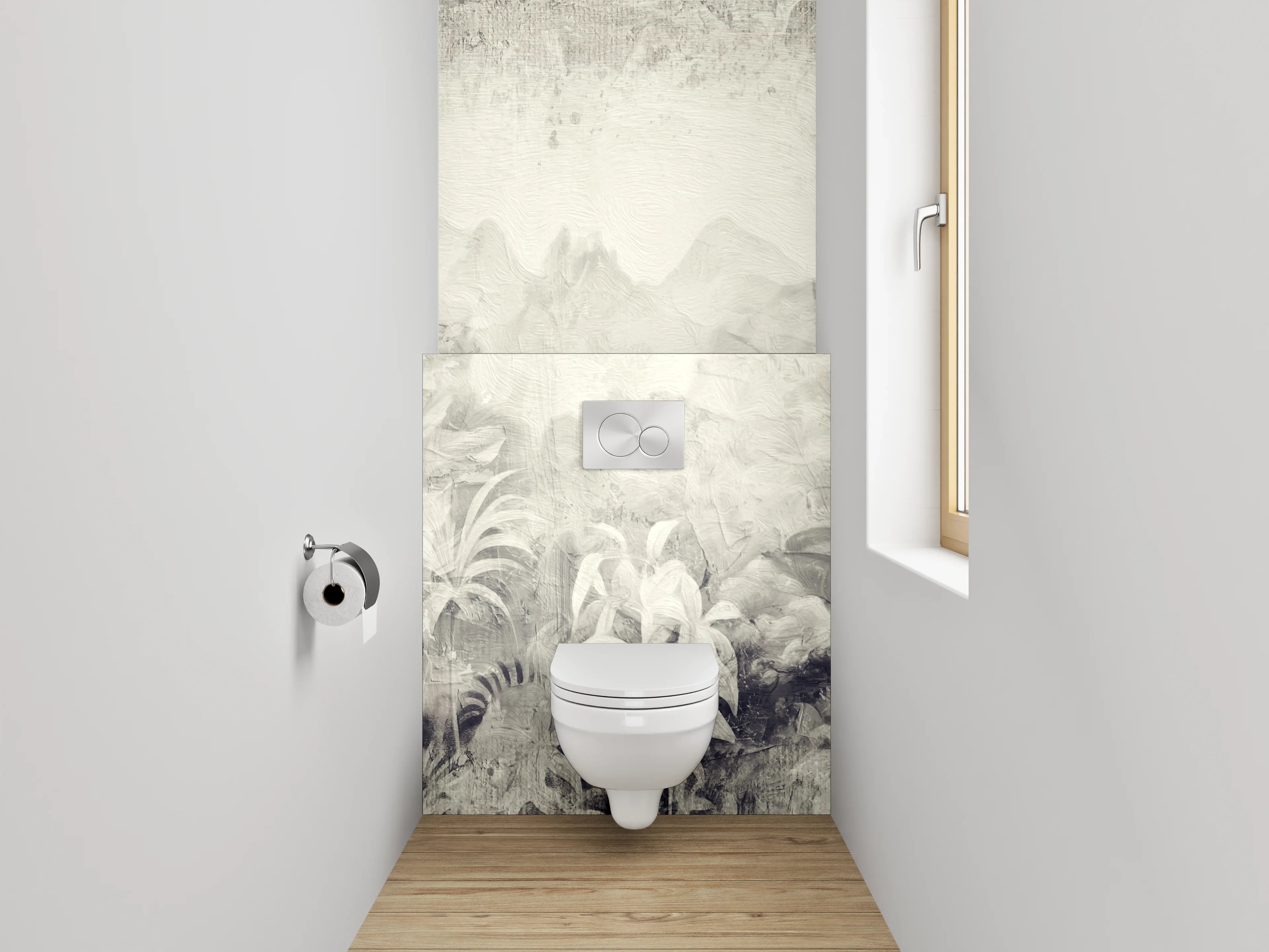 WC-Rückwand - Schwarz-Weiß Dschungel Aquarell Kunst