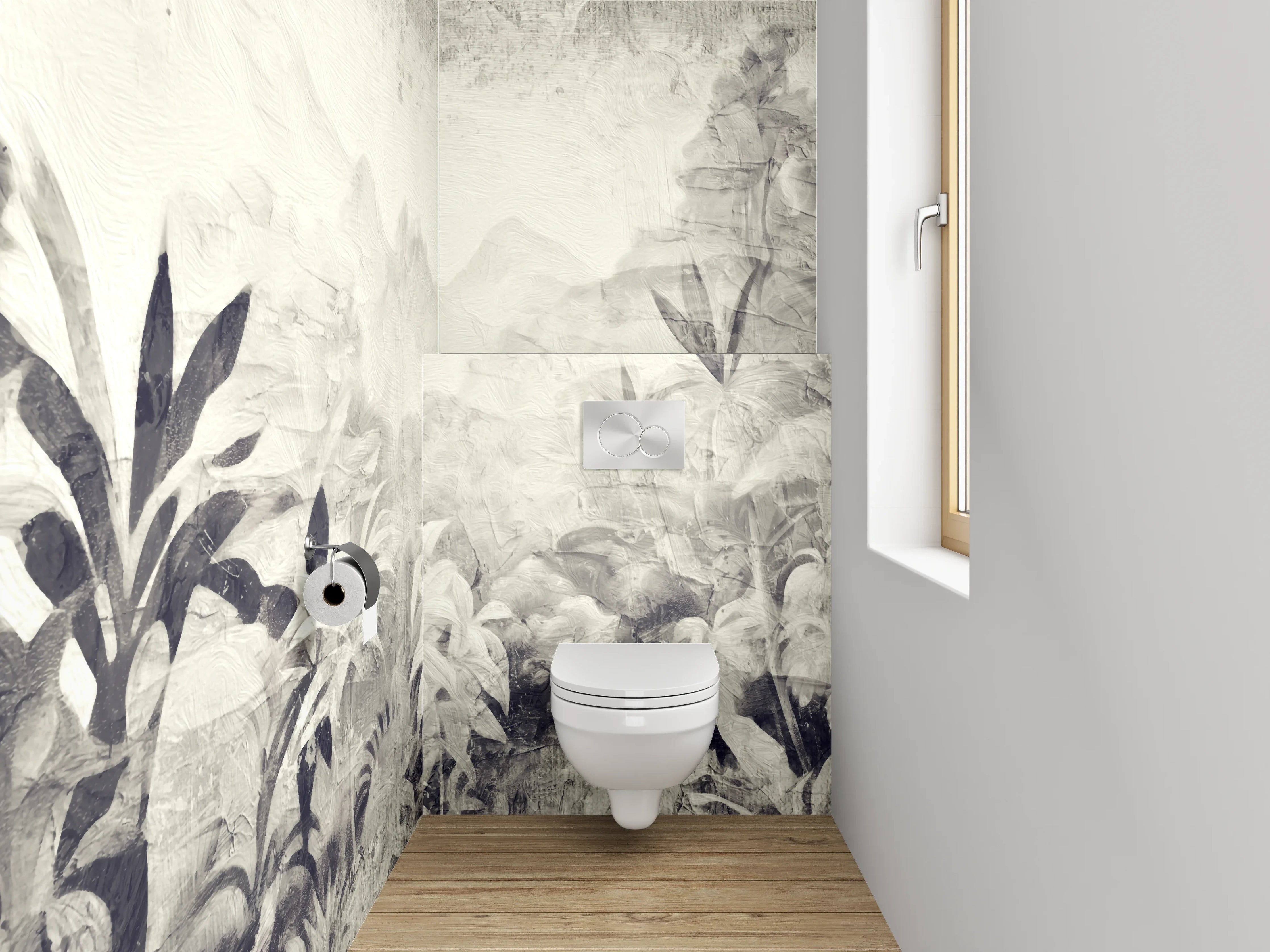 WC-Rückwand - Schwarz-Weiß Dschungel Aquarell Kunst
