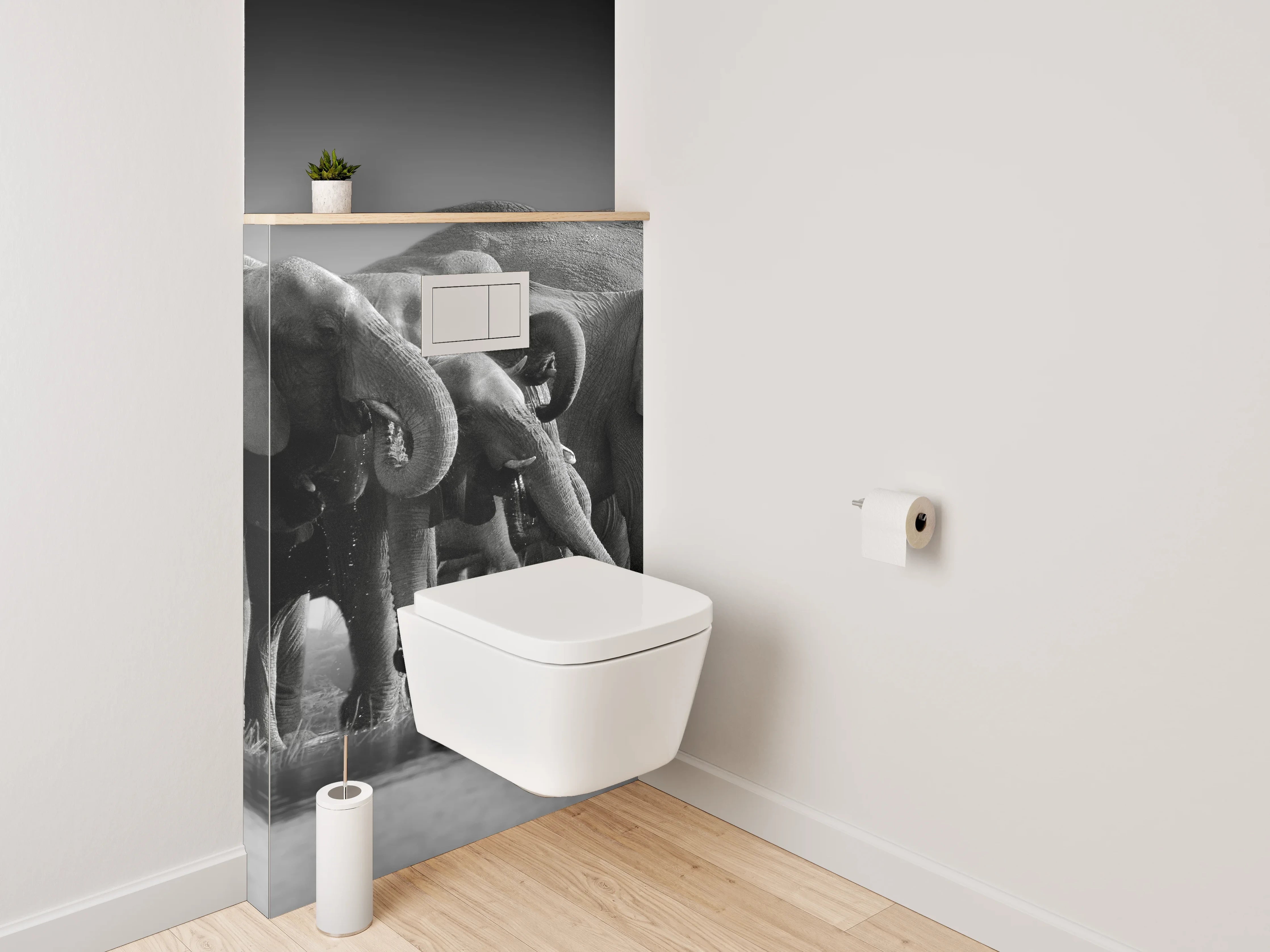 WC-Rückwand - Schwarz-Weiß Elefantenherde Savanne