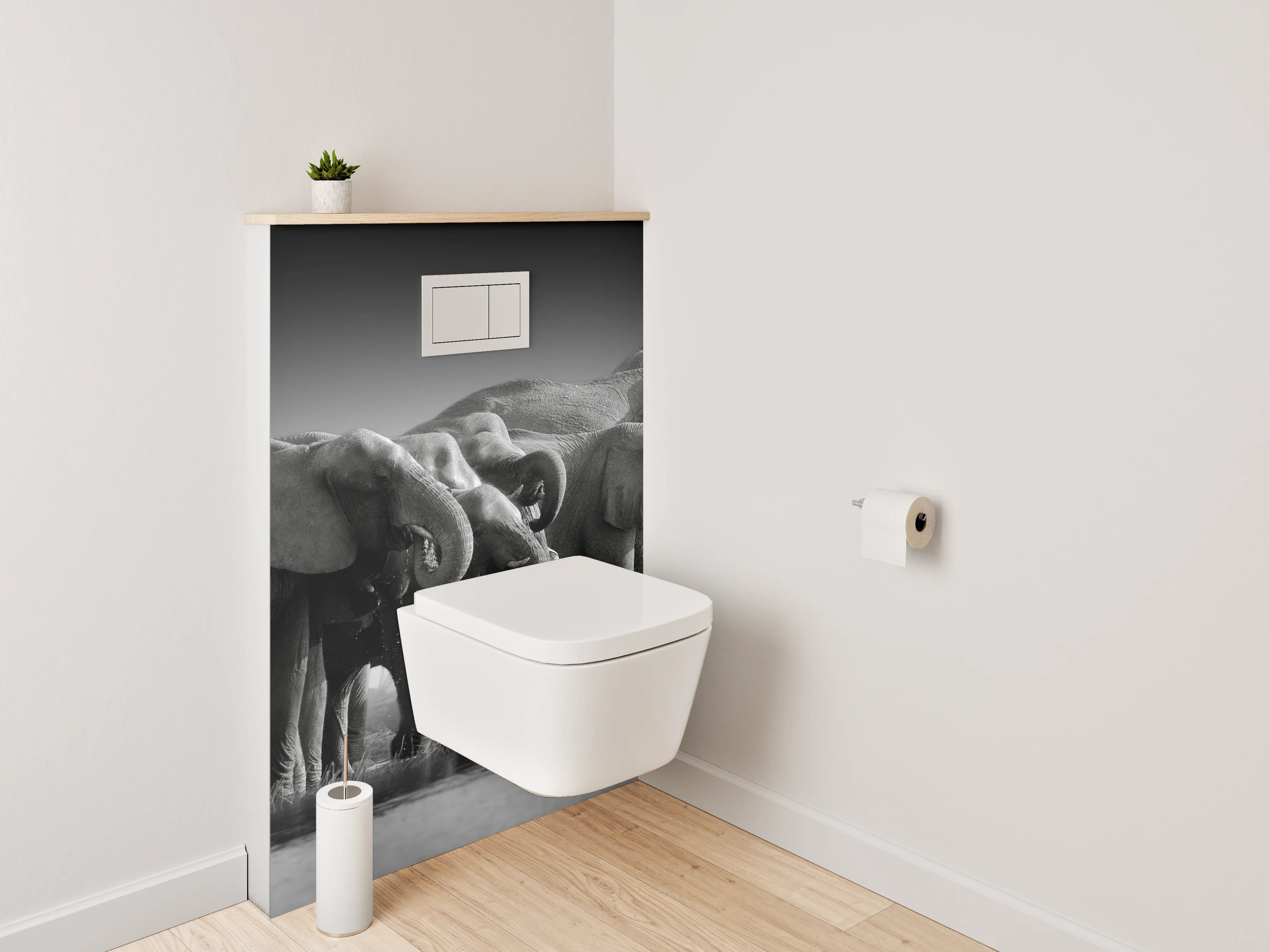 WC-Rückwand - Schwarz-Weiß Elefantenherde Savanne