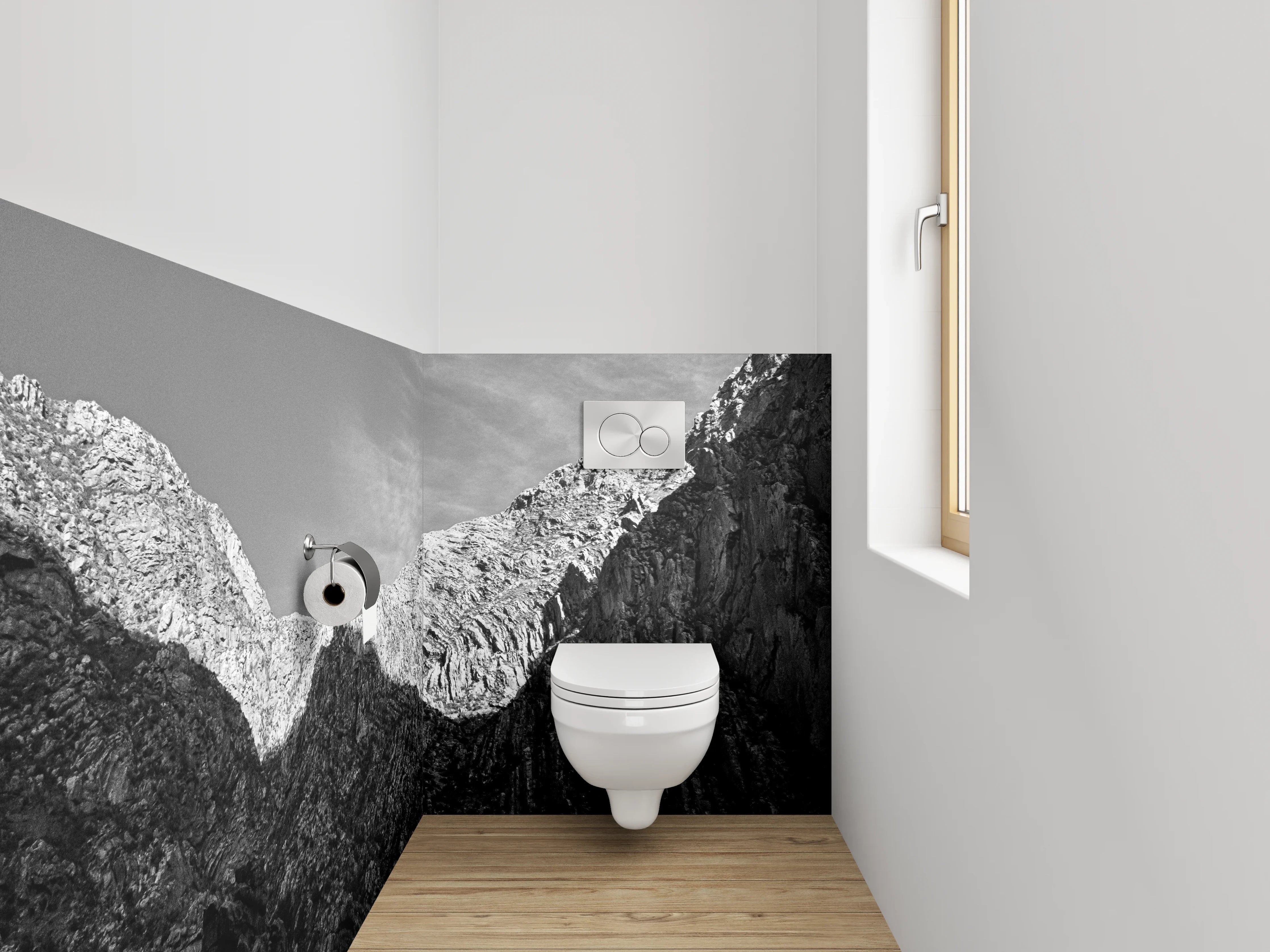 WC-Rückwand - Schwarz-Weiß Gebirge Landschaft Fotografie