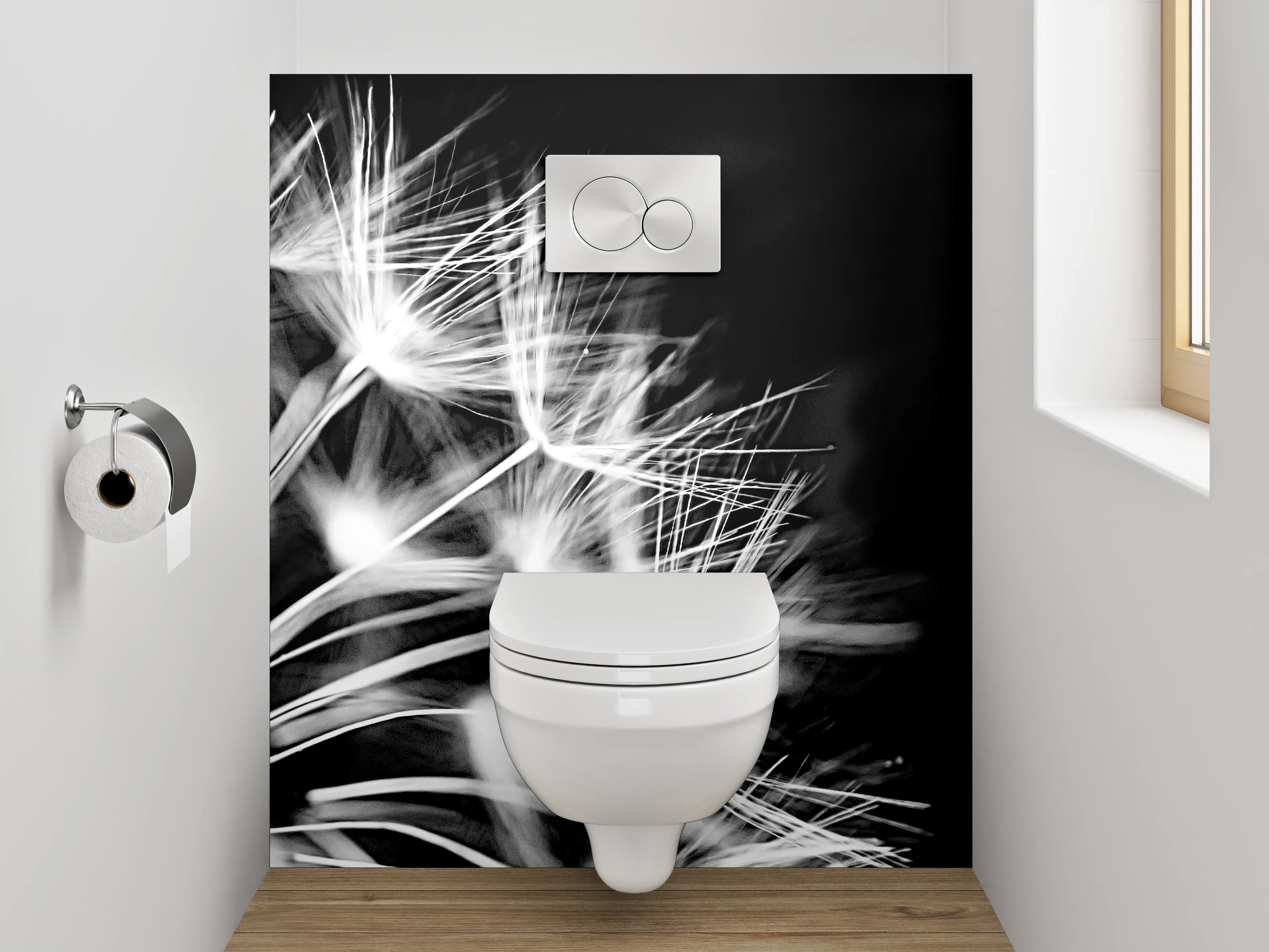 WC-Rückwand - Schwarz-Weiß Pusteblume Fotokunst