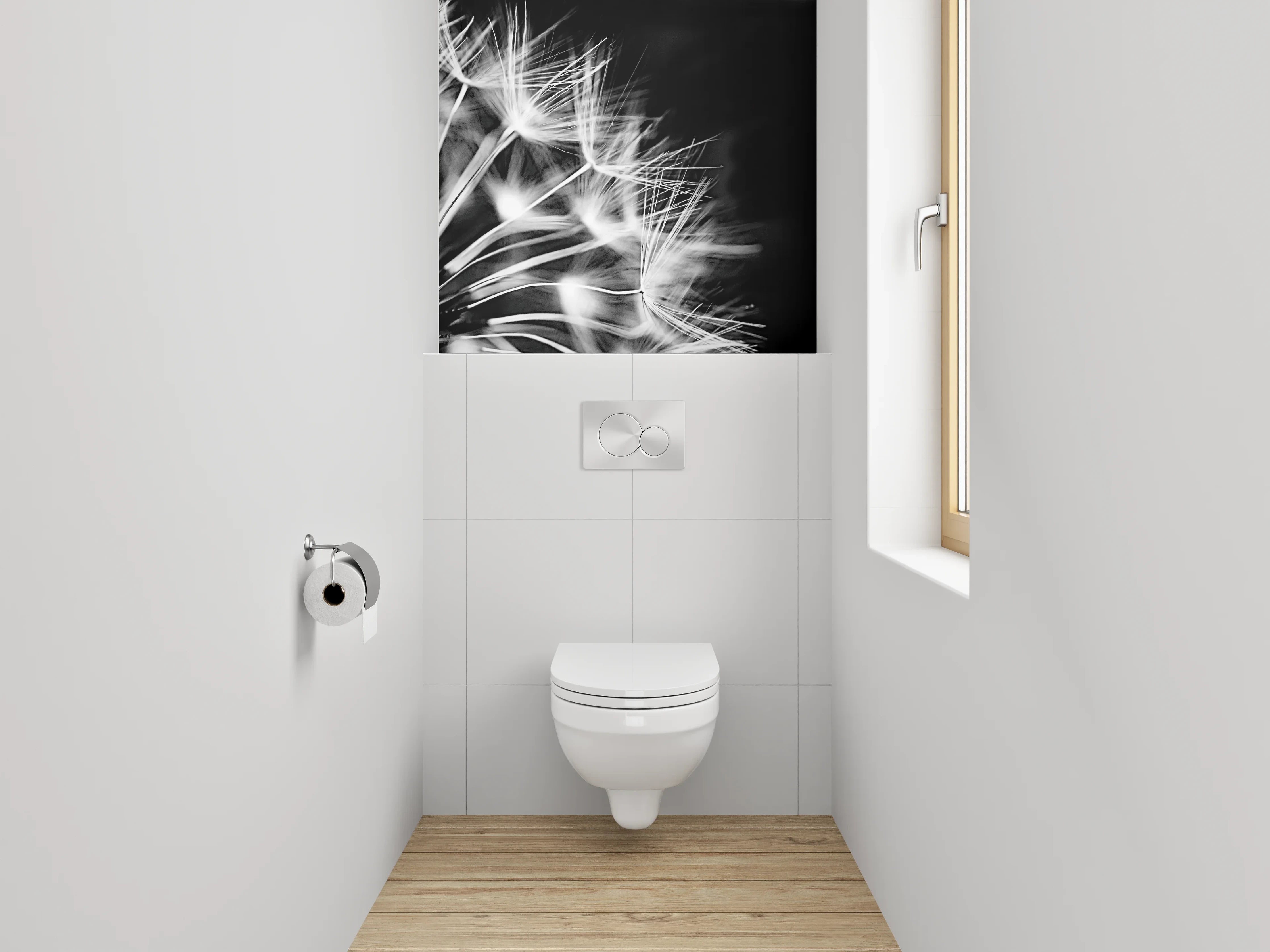 WC-Rückwand - Schwarz-Weiß Pusteblume Fotokunst