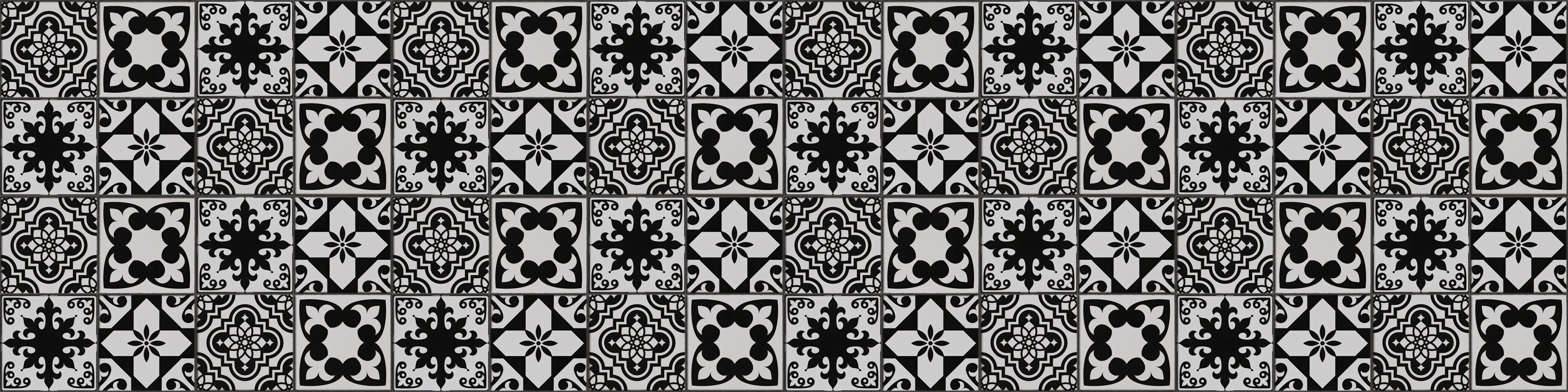 WC-Rückwand-Schwarz-Weiß Retro Musterfliese