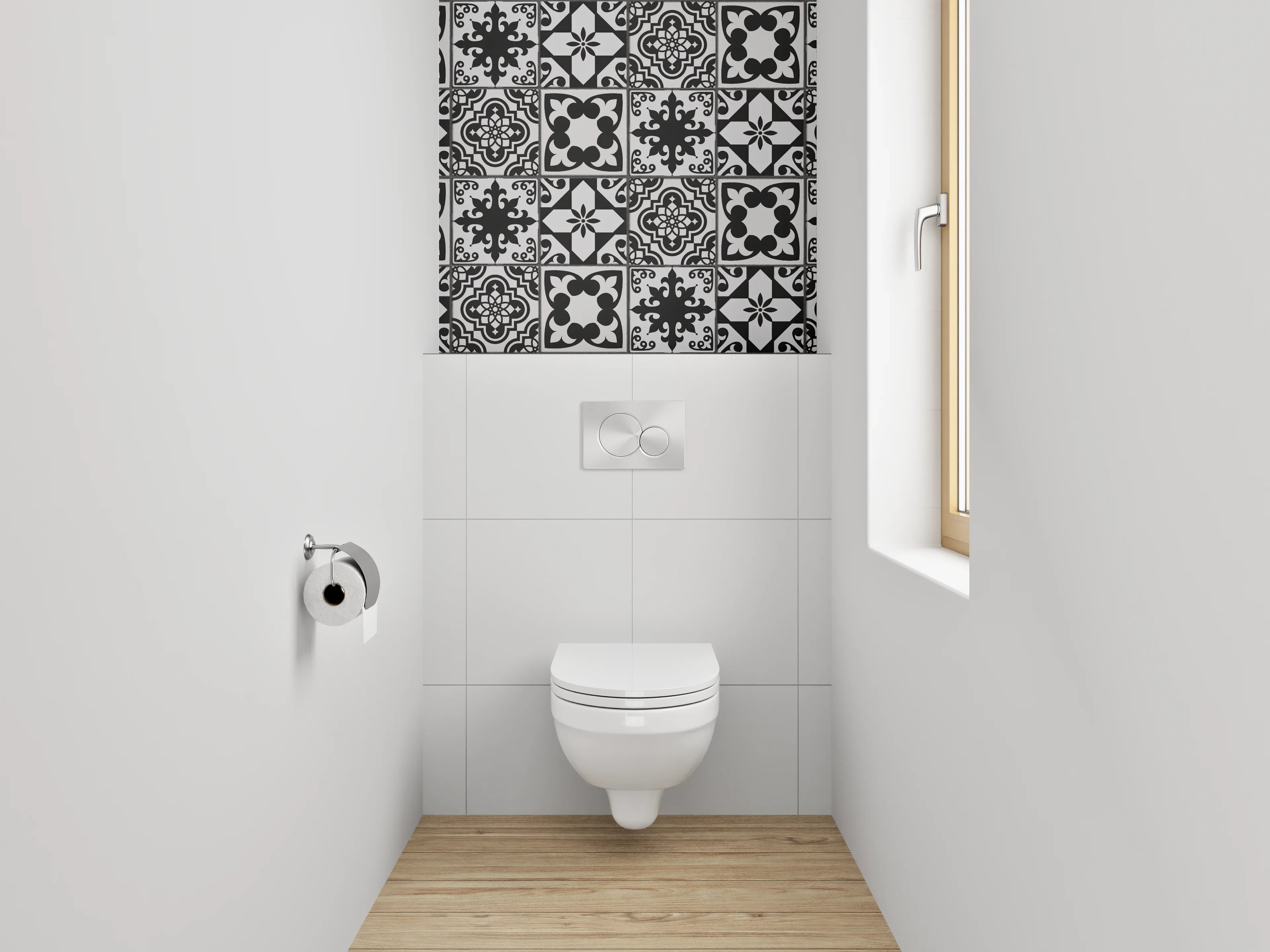 WC-Rückwand - Schwarz-Weiß Retro Musterfliese
