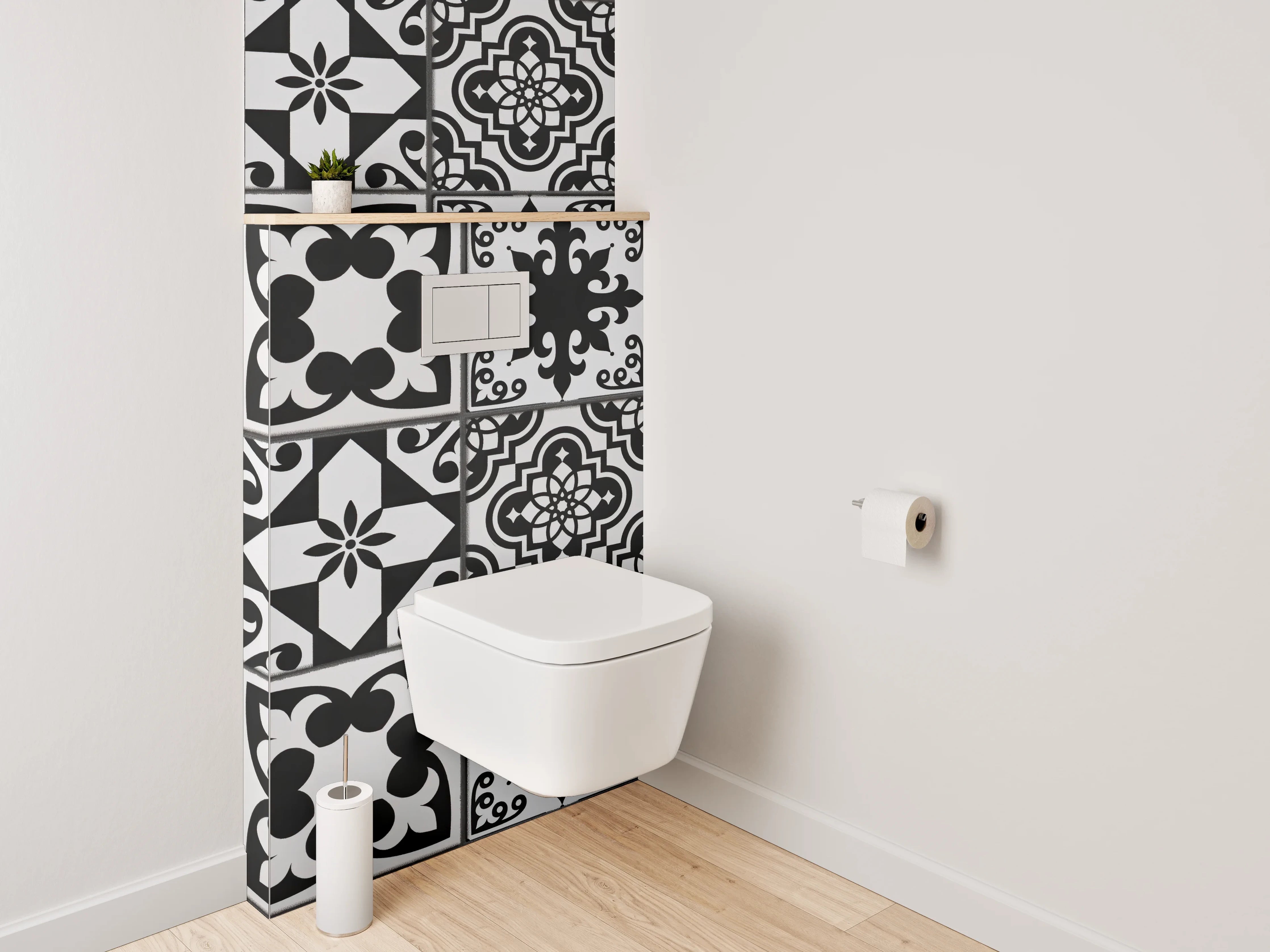 WC-Rückwand - Schwarz-Weiß Retro Musterfliese