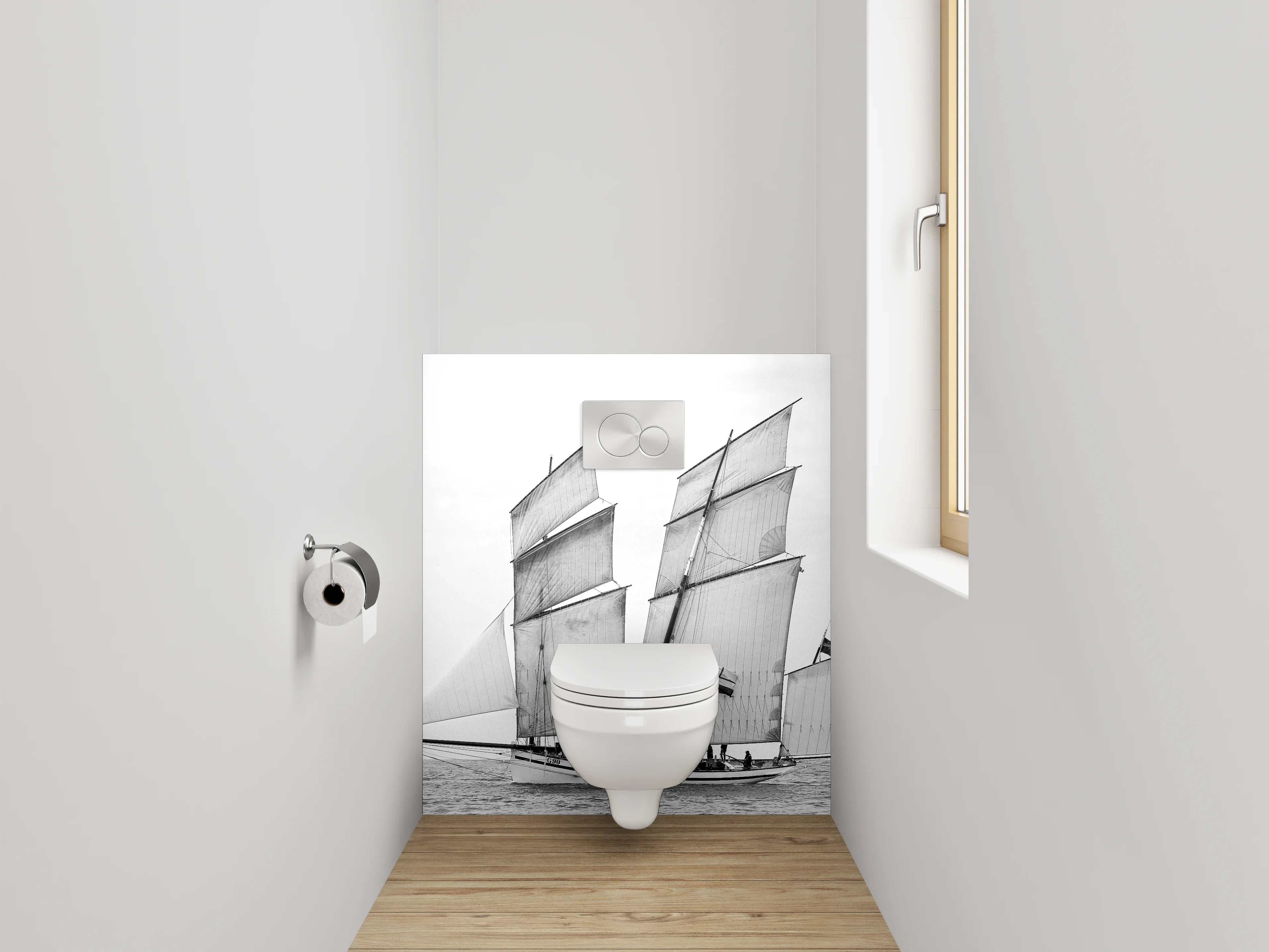 WC-Rückwand - Schwarz-Weiß Segelschiff auf dem Meer