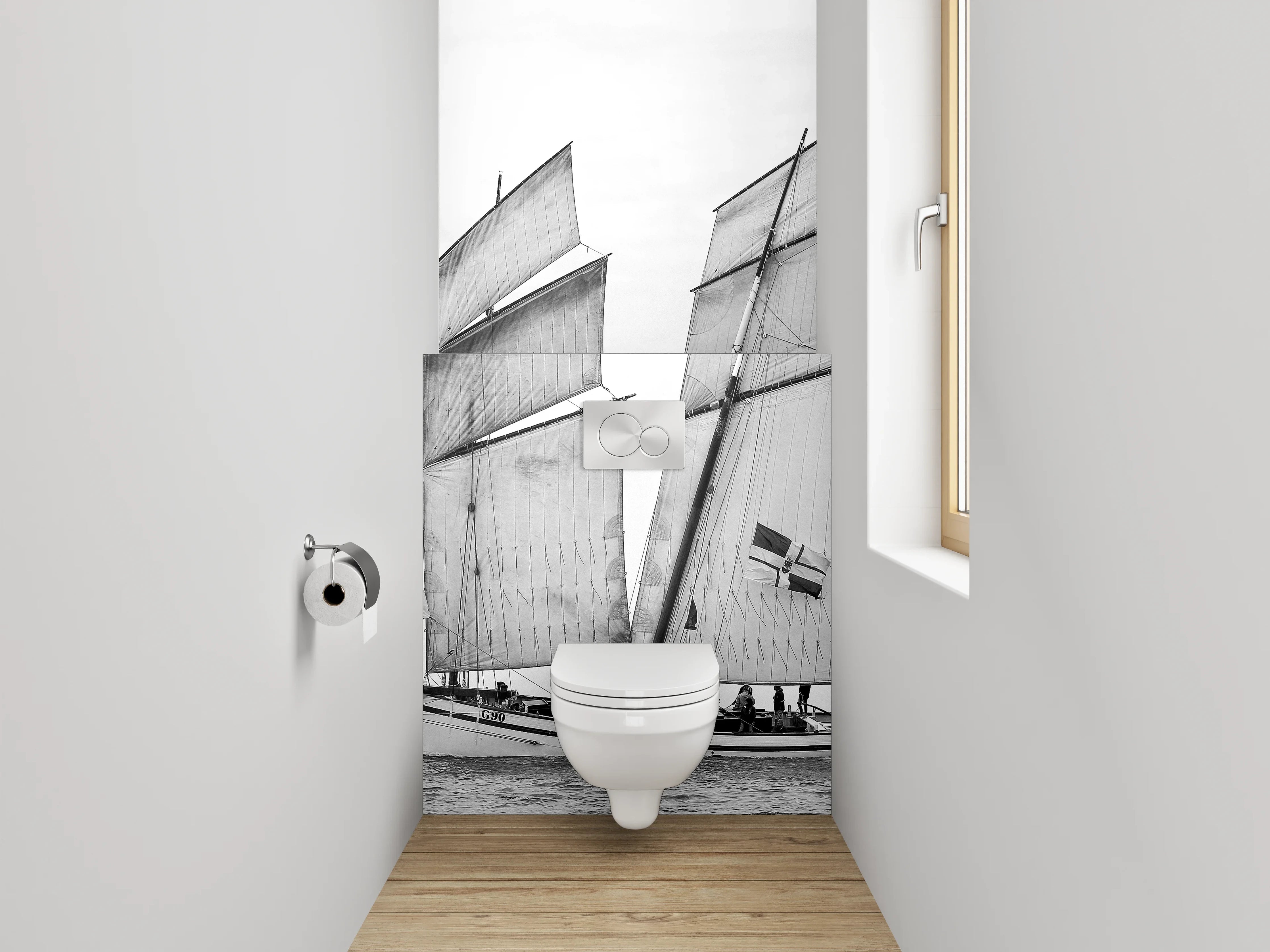 WC-Rückwand - Schwarz-Weiß Segelschiff auf dem Meer