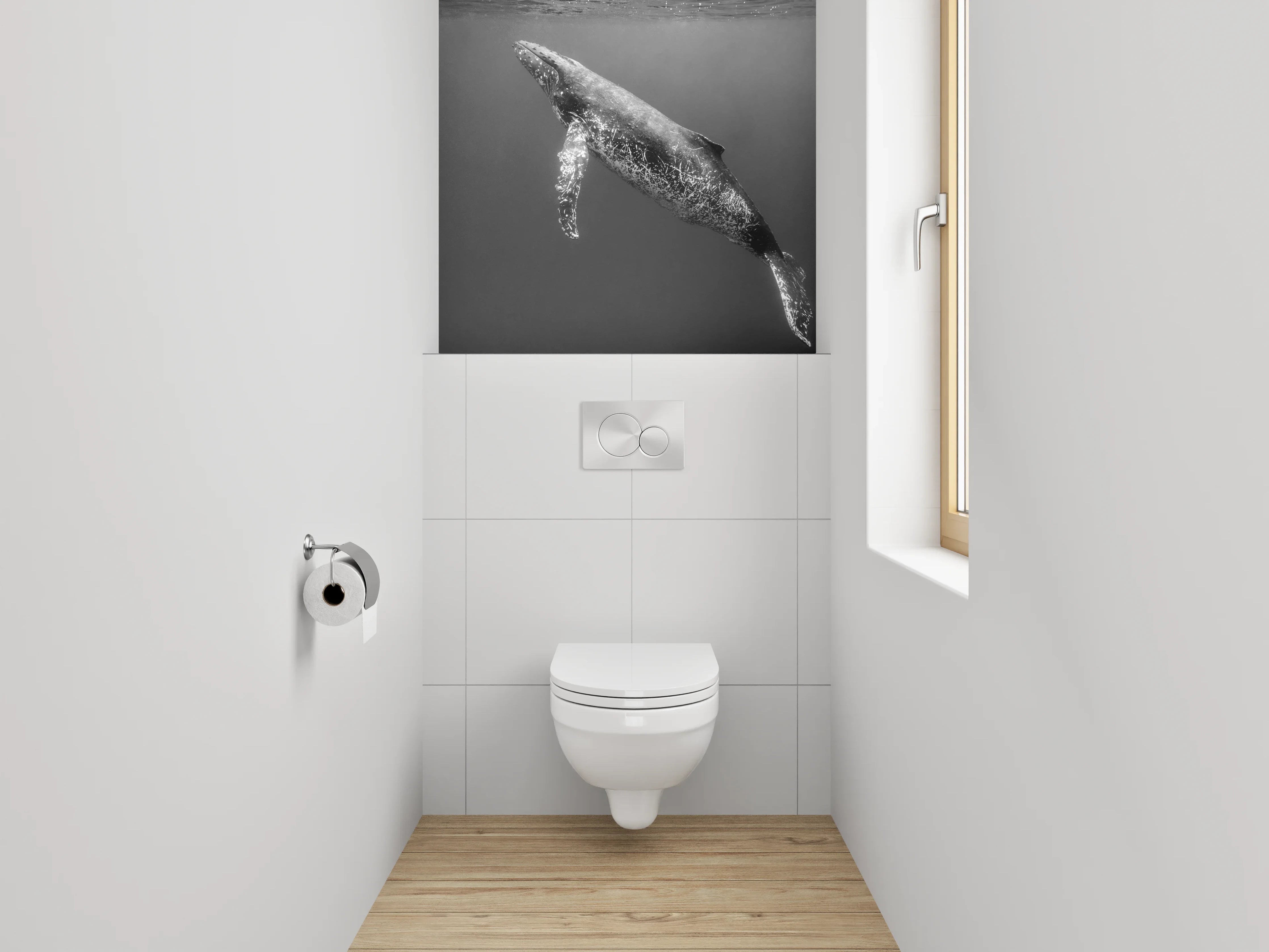 WC-Rückwand - Schwarz-Weiß Wal Unterwasser