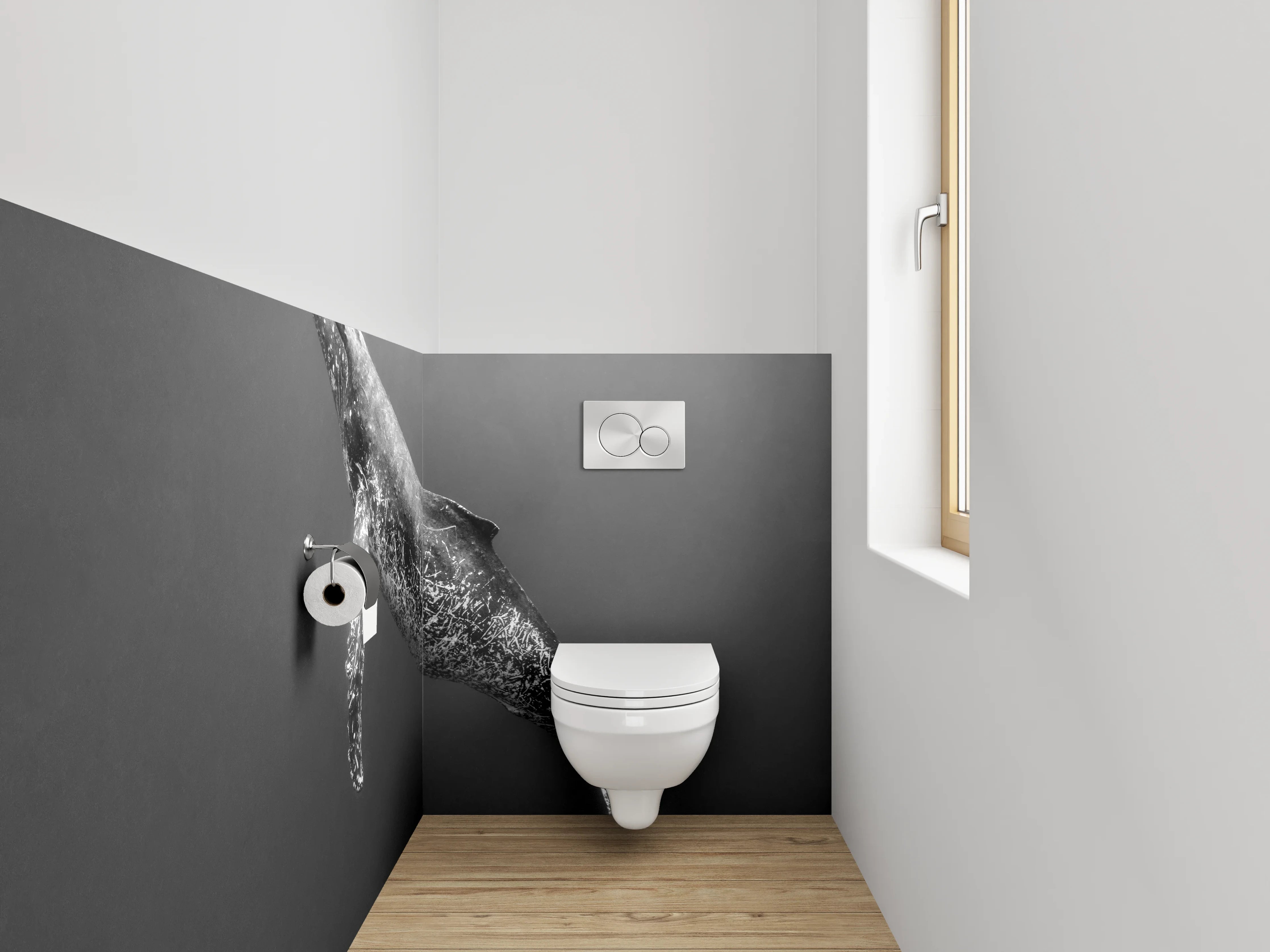 WC-Rückwand - Schwarz-Weiß Wal Unterwasser