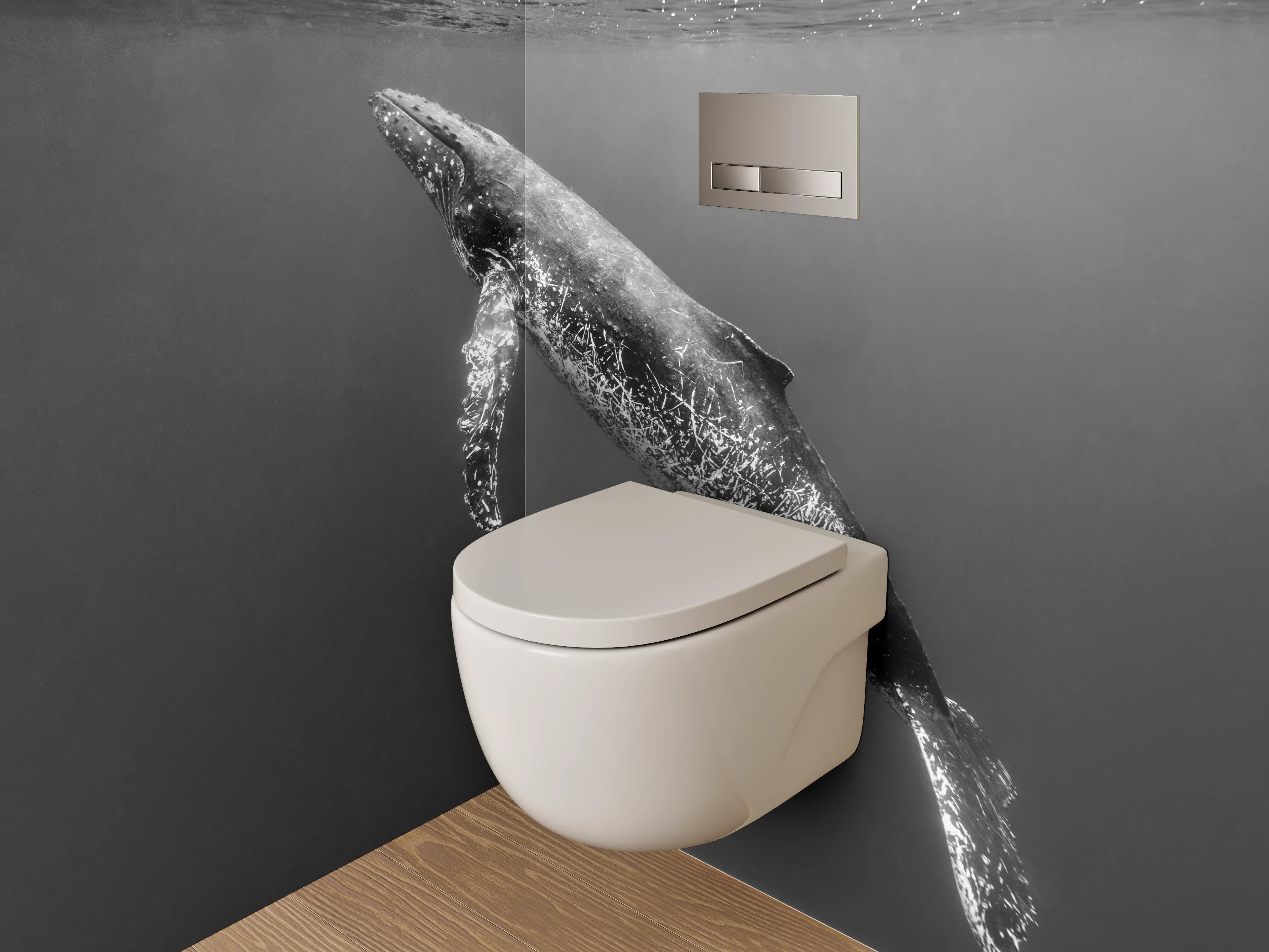 WC-Rückwand - Schwarz-Weiß Wal Unterwasser