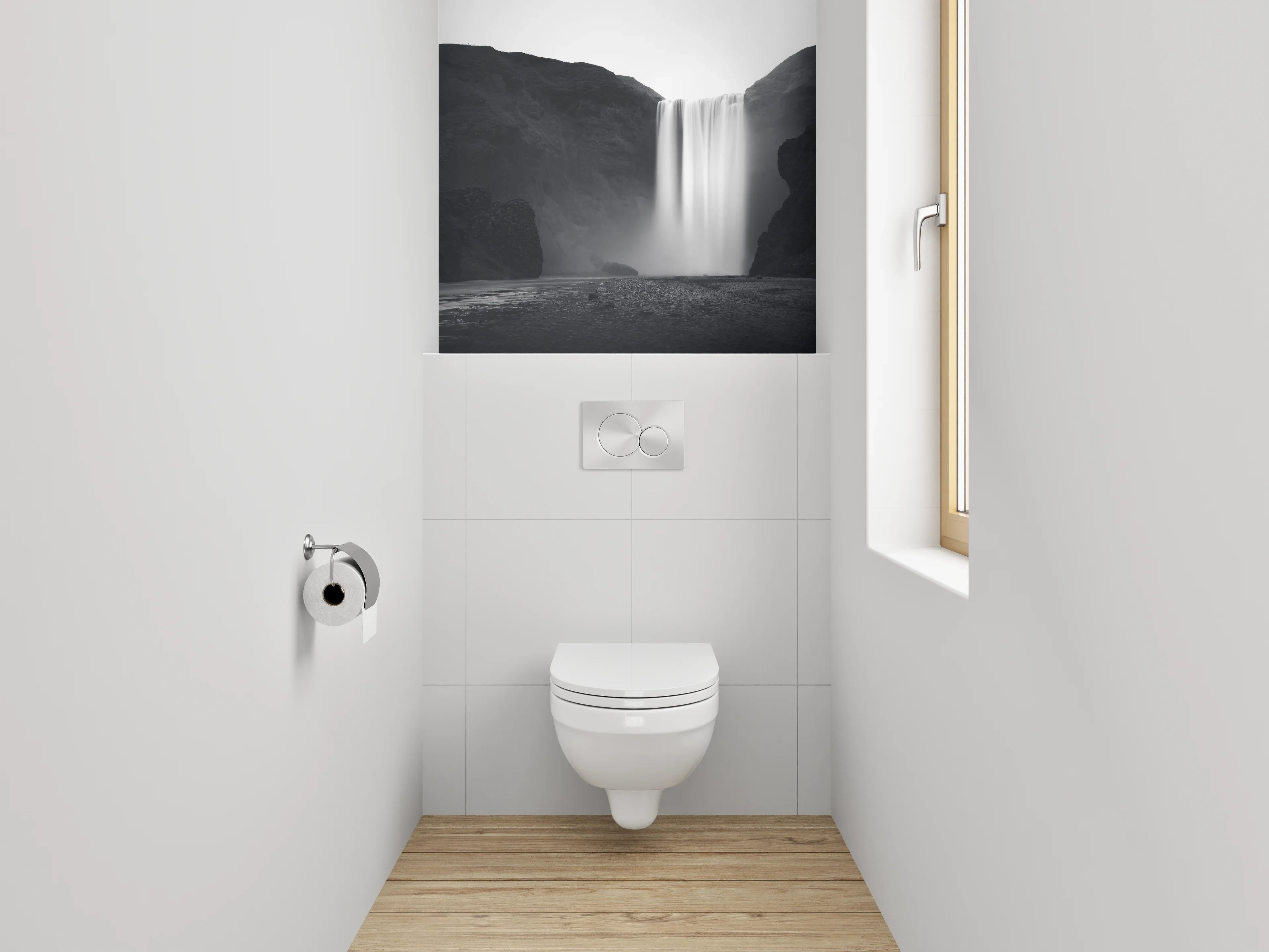 WC-Rückwand - Schwarz-Weiß Wasserfall Fotokunst