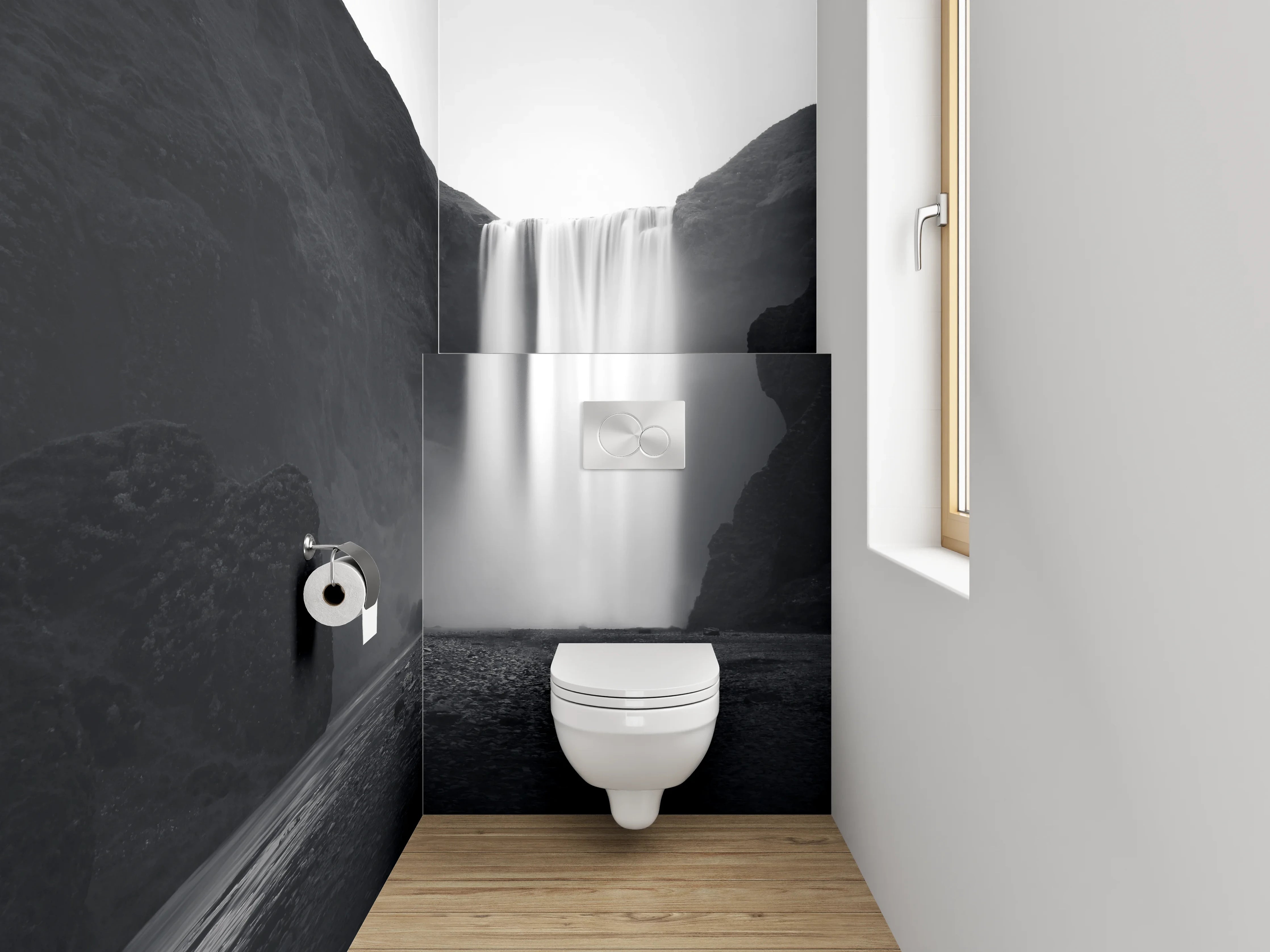 WC-Rückwand - Schwarz-Weiß Wasserfall Fotokunst
