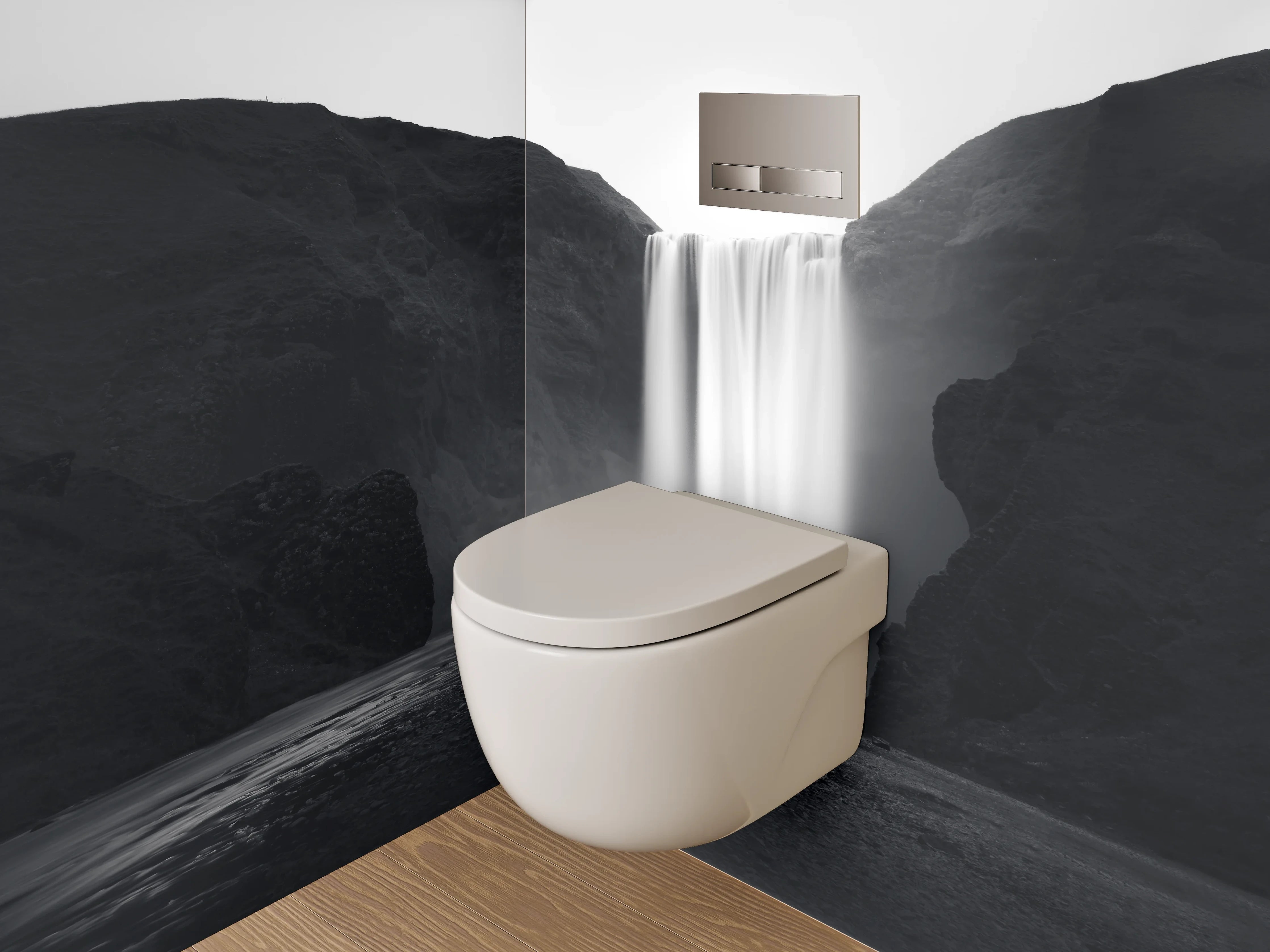 WC-Rückwand - Schwarz-Weiß Wasserfall Fotokunst