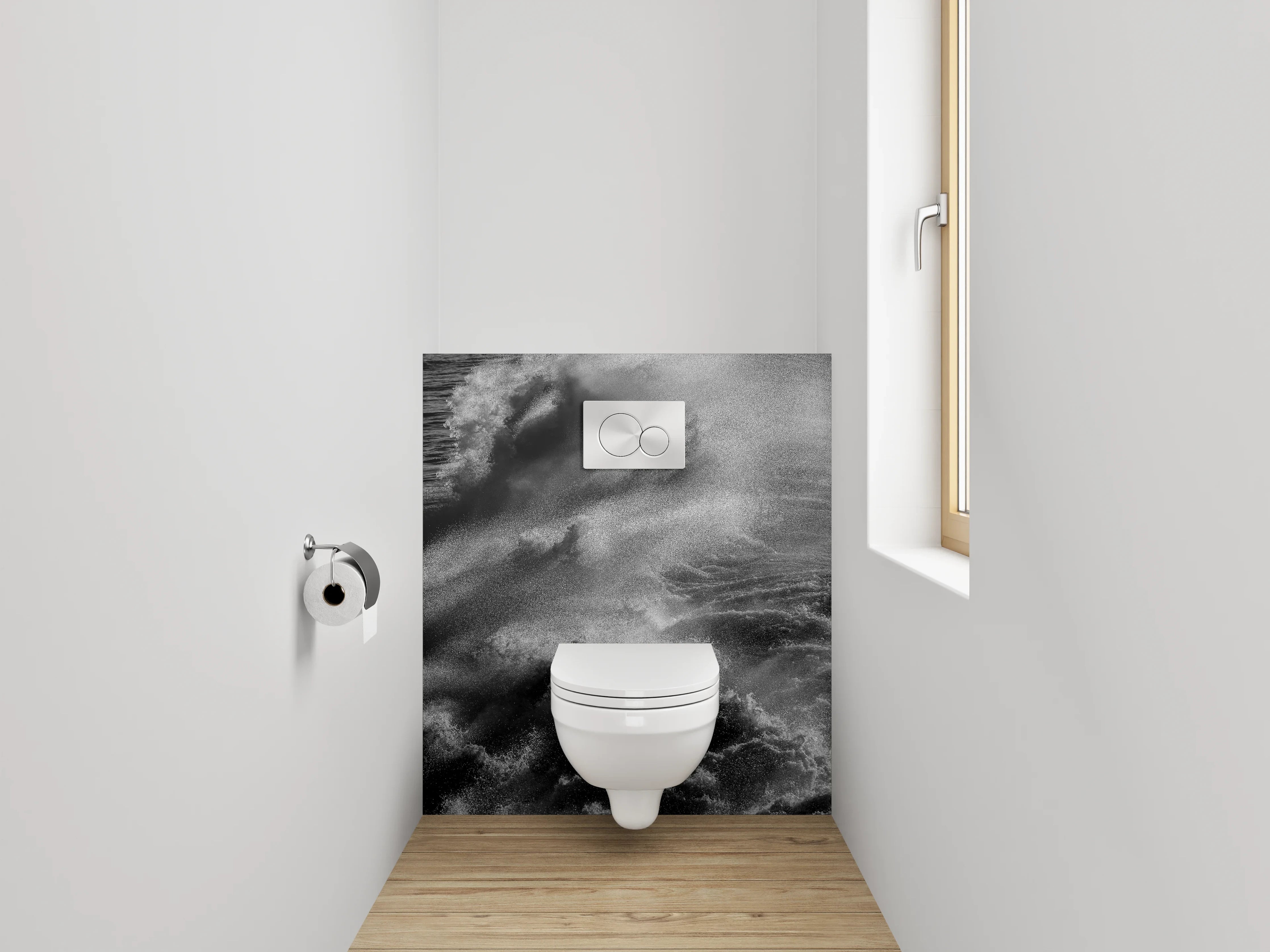 WC-Rückwand - Schwarz-Weiß Wellen Kraft Fotomotiv