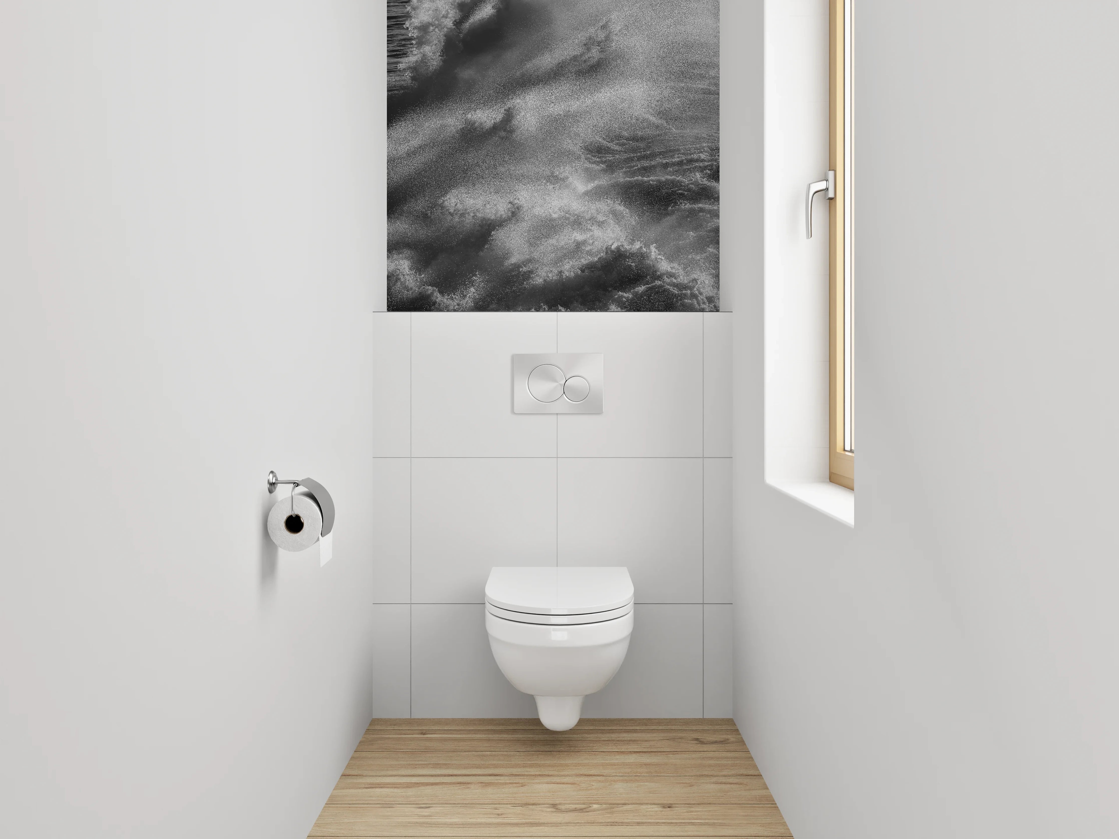 WC-Rückwand - Schwarz-Weiß Wellen Kraft Fotomotiv