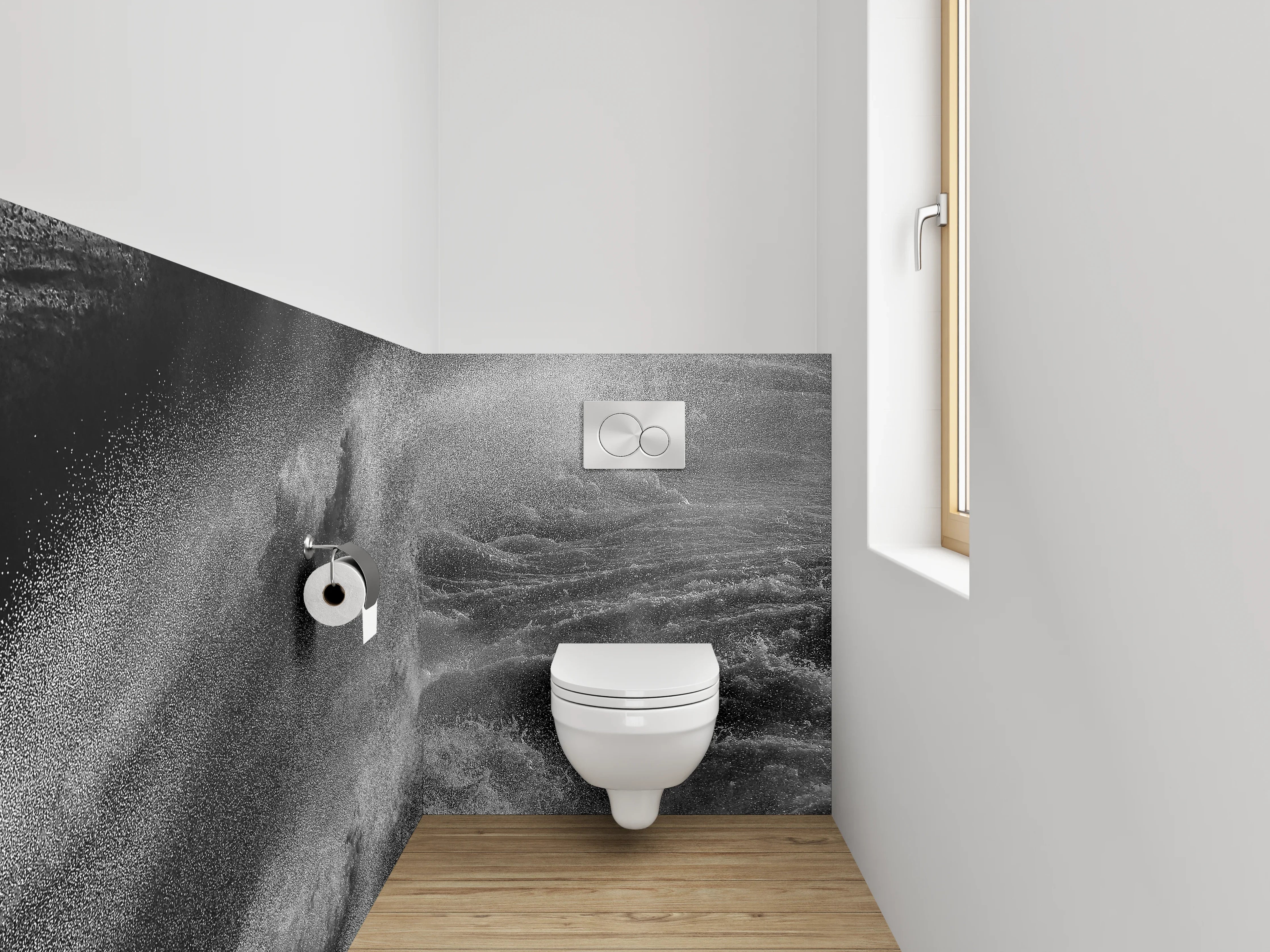 WC-Rückwand - Schwarz-Weiß Wellen Kraft Fotomotiv