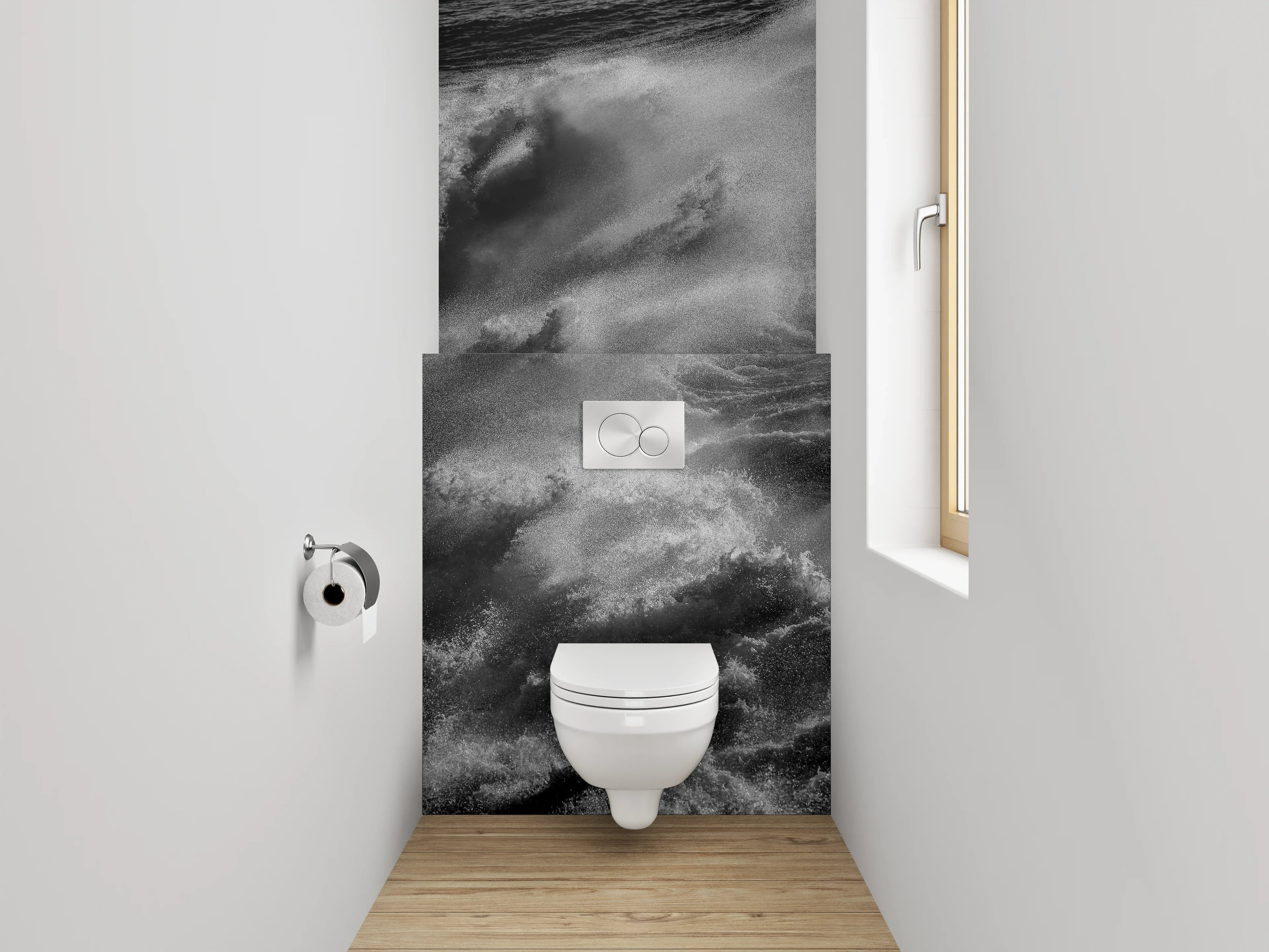 WC-Rückwand - Schwarz-Weiß Wellen Kraft Fotomotiv