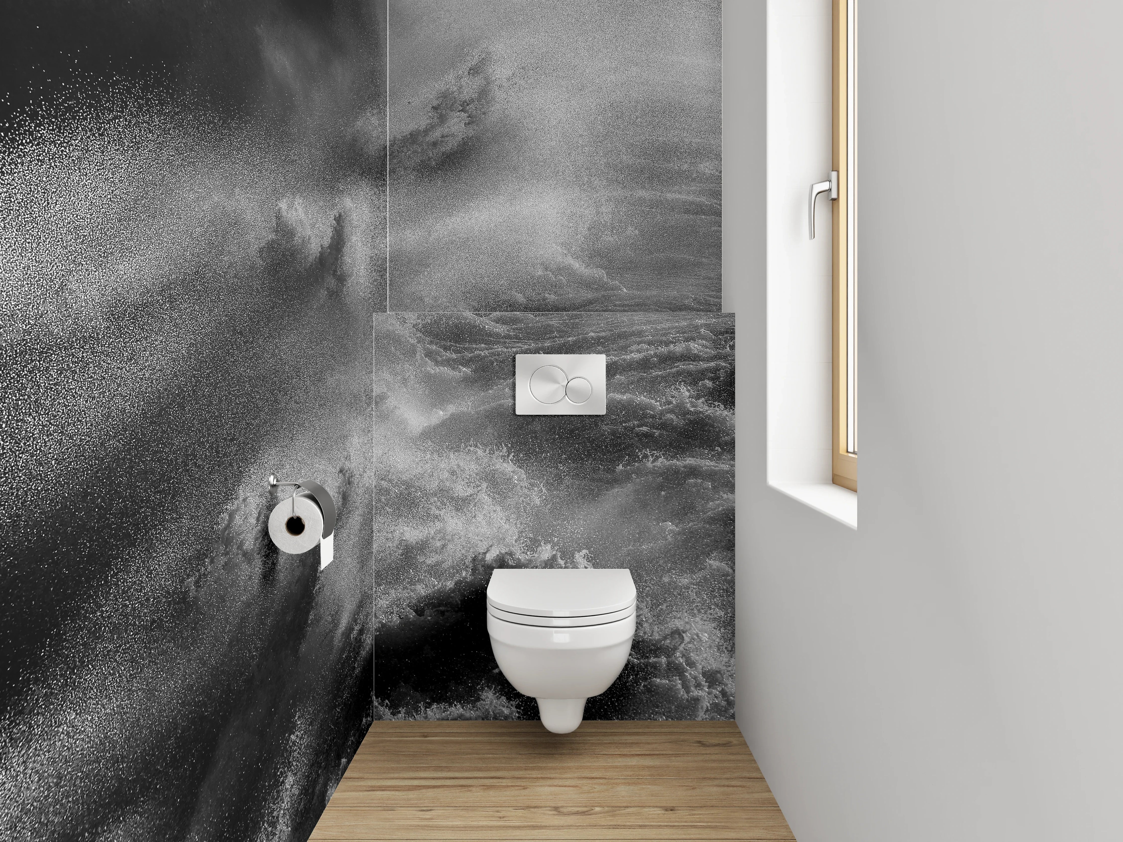 WC-Rückwand - Schwarz-Weiß Wellen Kraft Fotomotiv