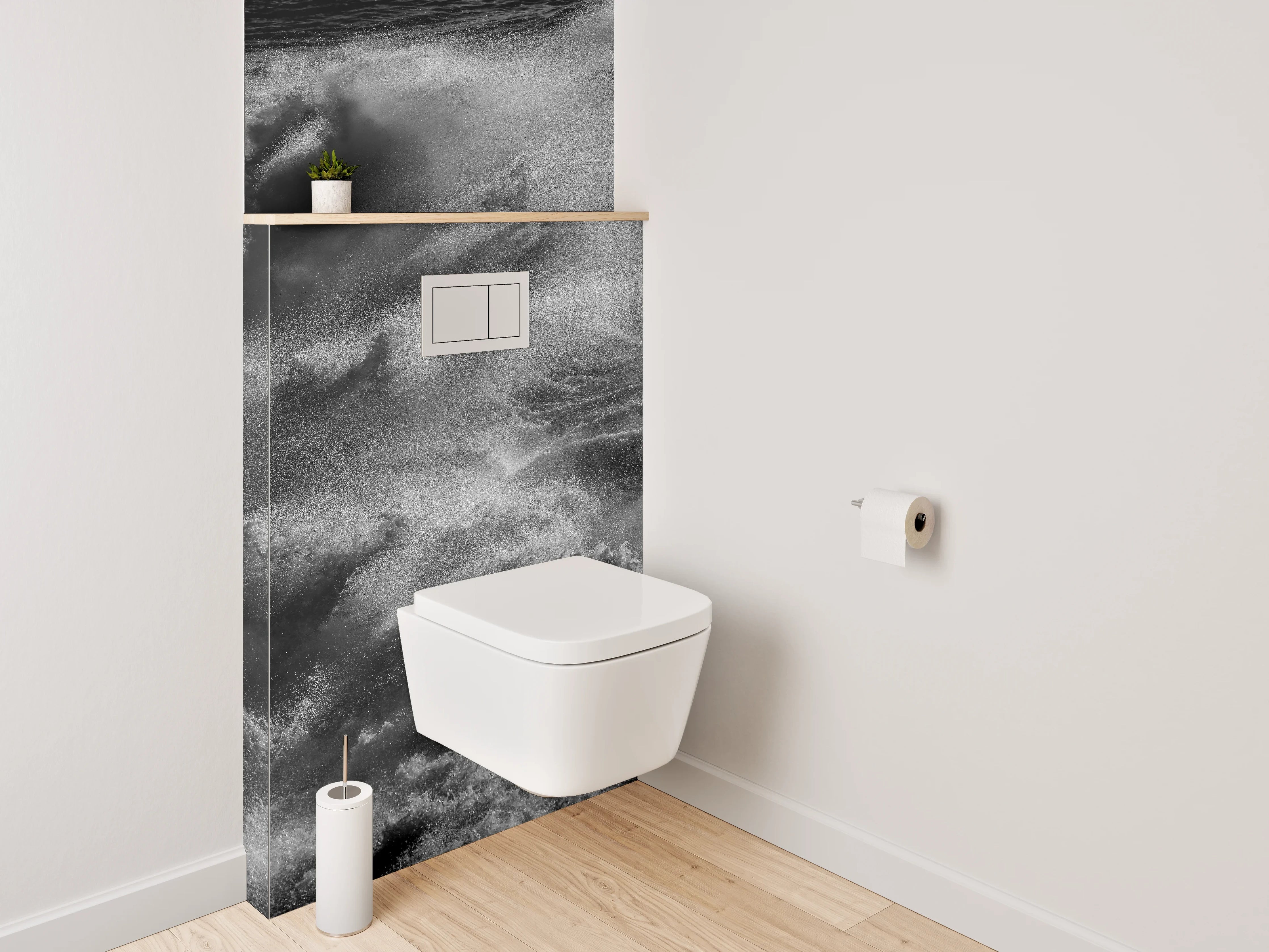 WC-Rückwand - Schwarz-Weiß Wellen Kraft Fotomotiv