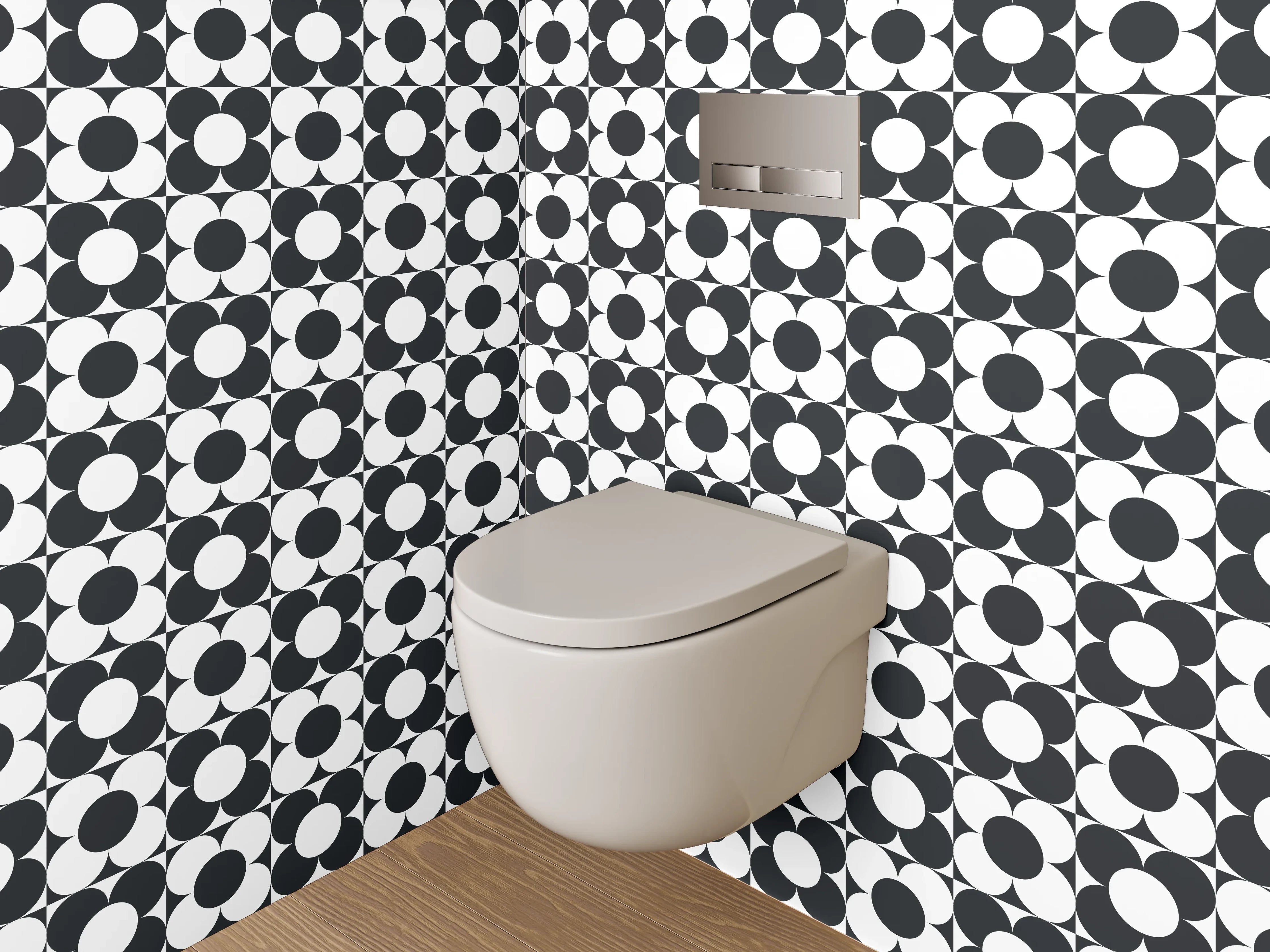 WC-Rückwand - Schwarz-weiß Kreismuster Retro Flair