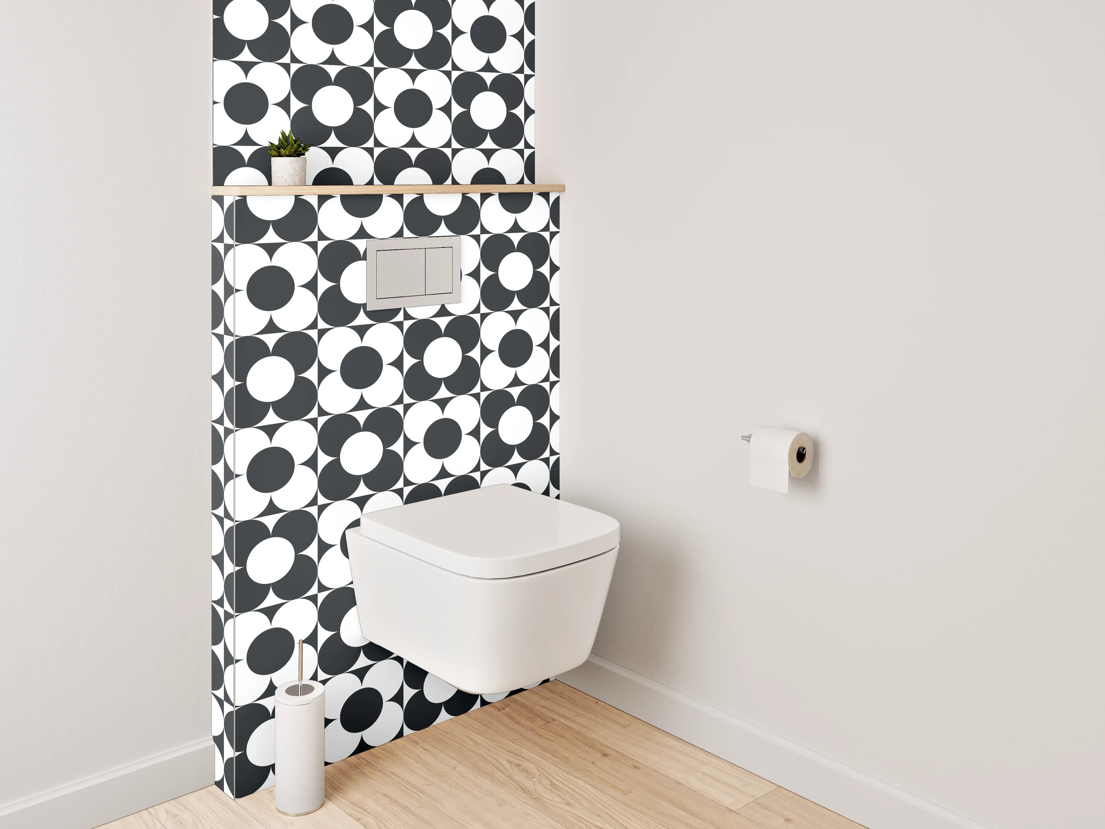WC-Rückwand - Schwarz-weiß Kreismuster Retro Flair