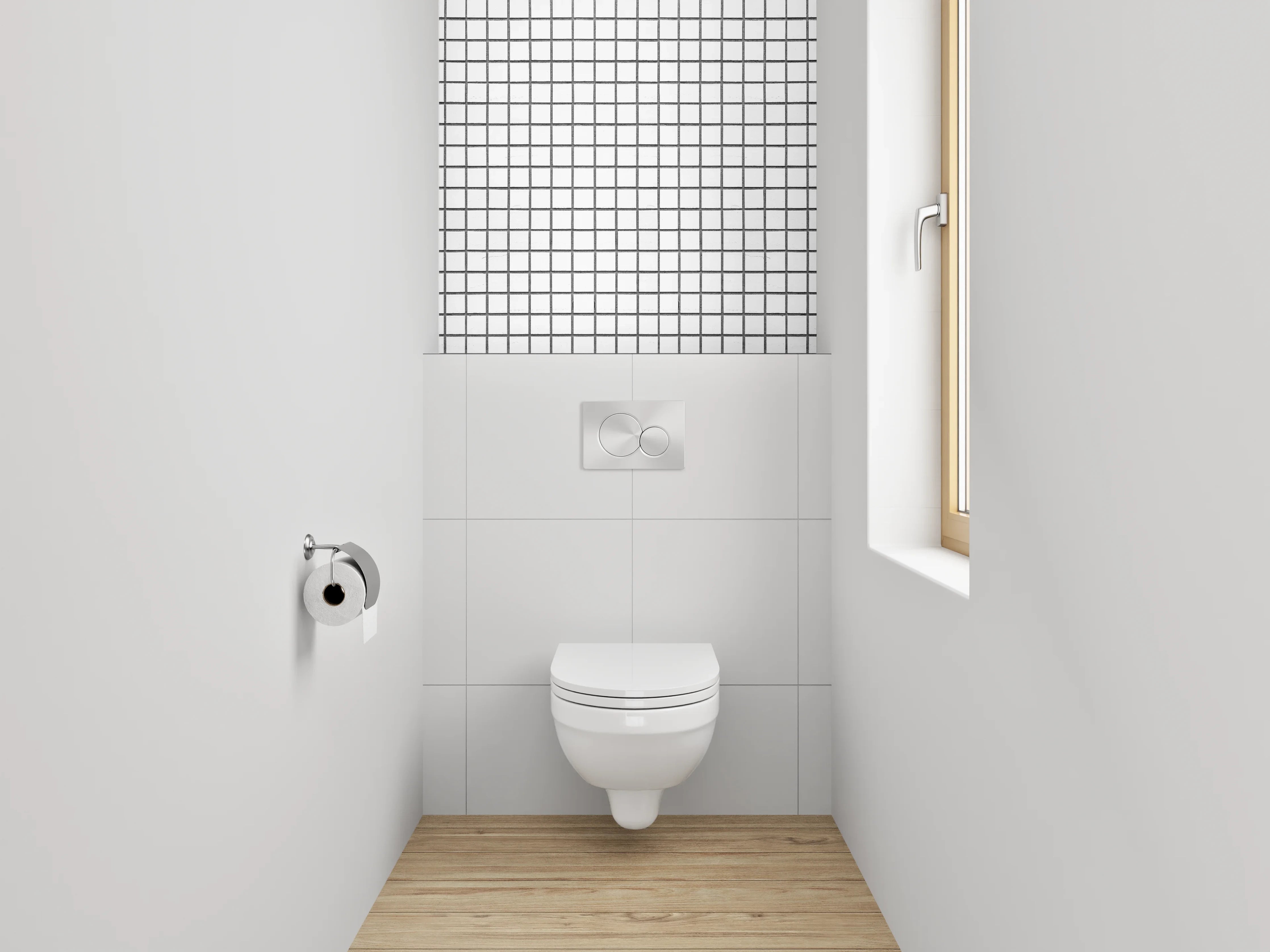 WC-Rückwand - Schwarz-weiß kariertes Muster modern