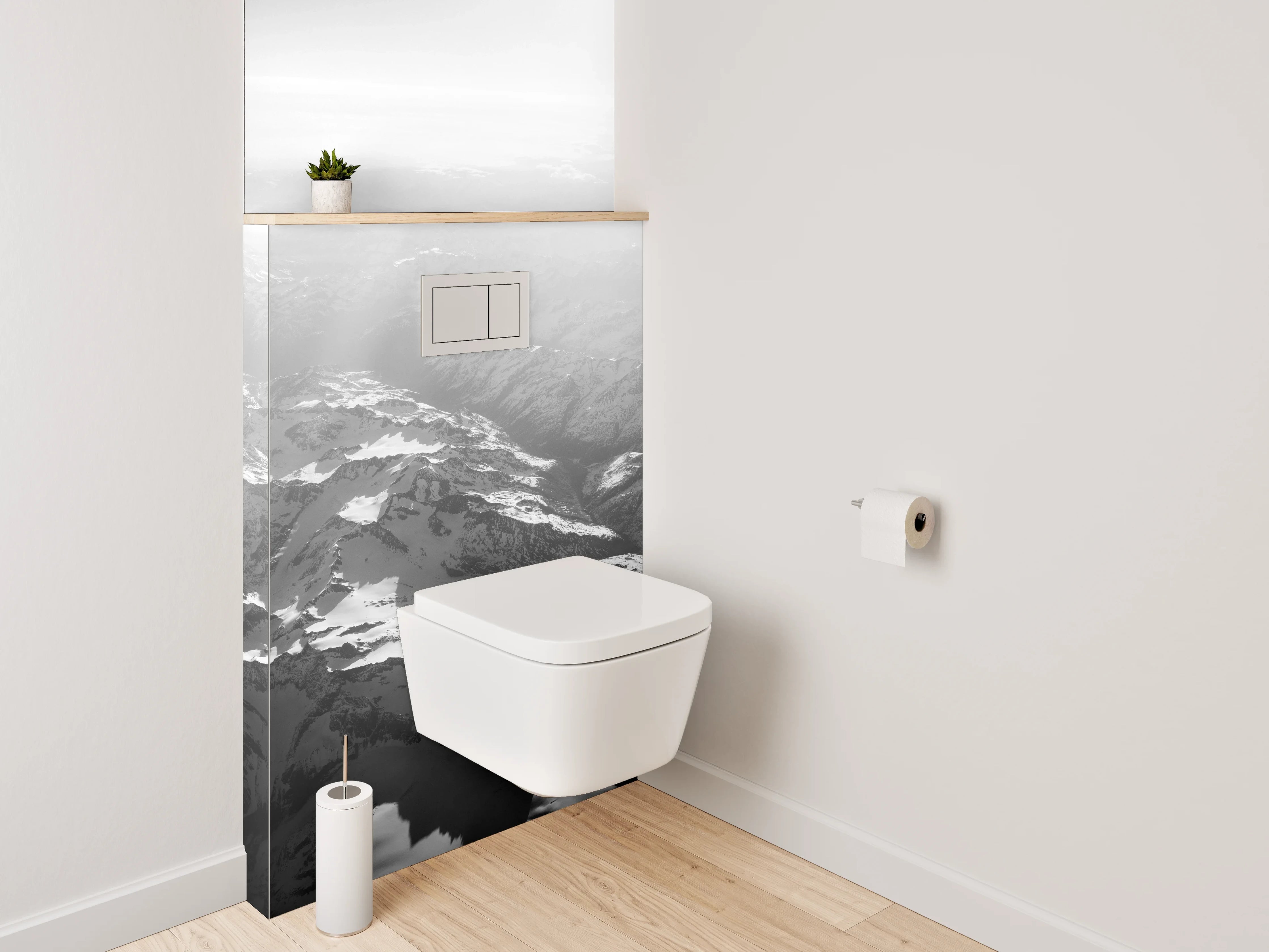 WC-Rückwand - Schwarz-weiße Alpen-Landschaft aus der Luft