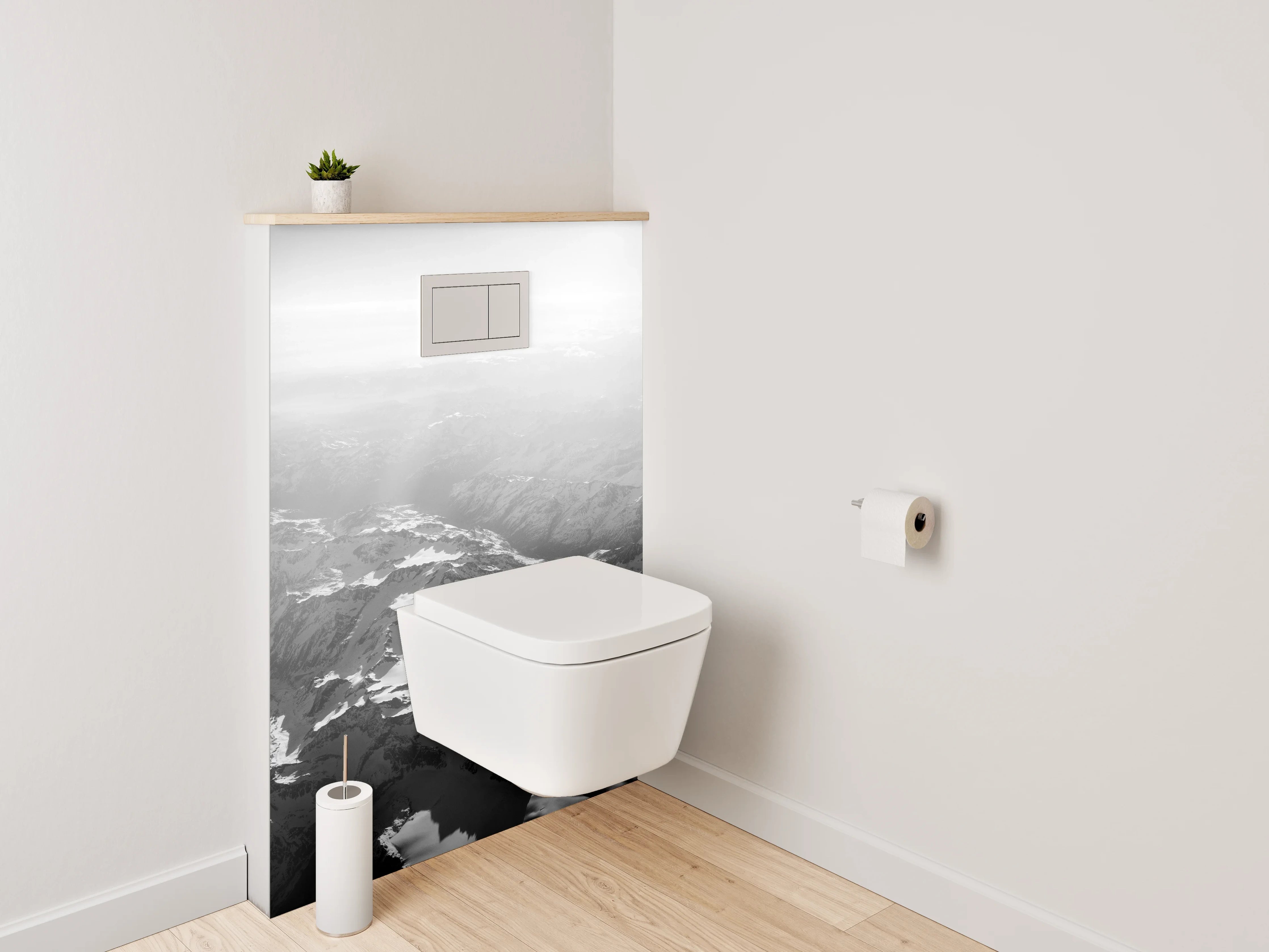WC-Rückwand - Schwarz-weiße Alpen-Landschaft aus der Luft