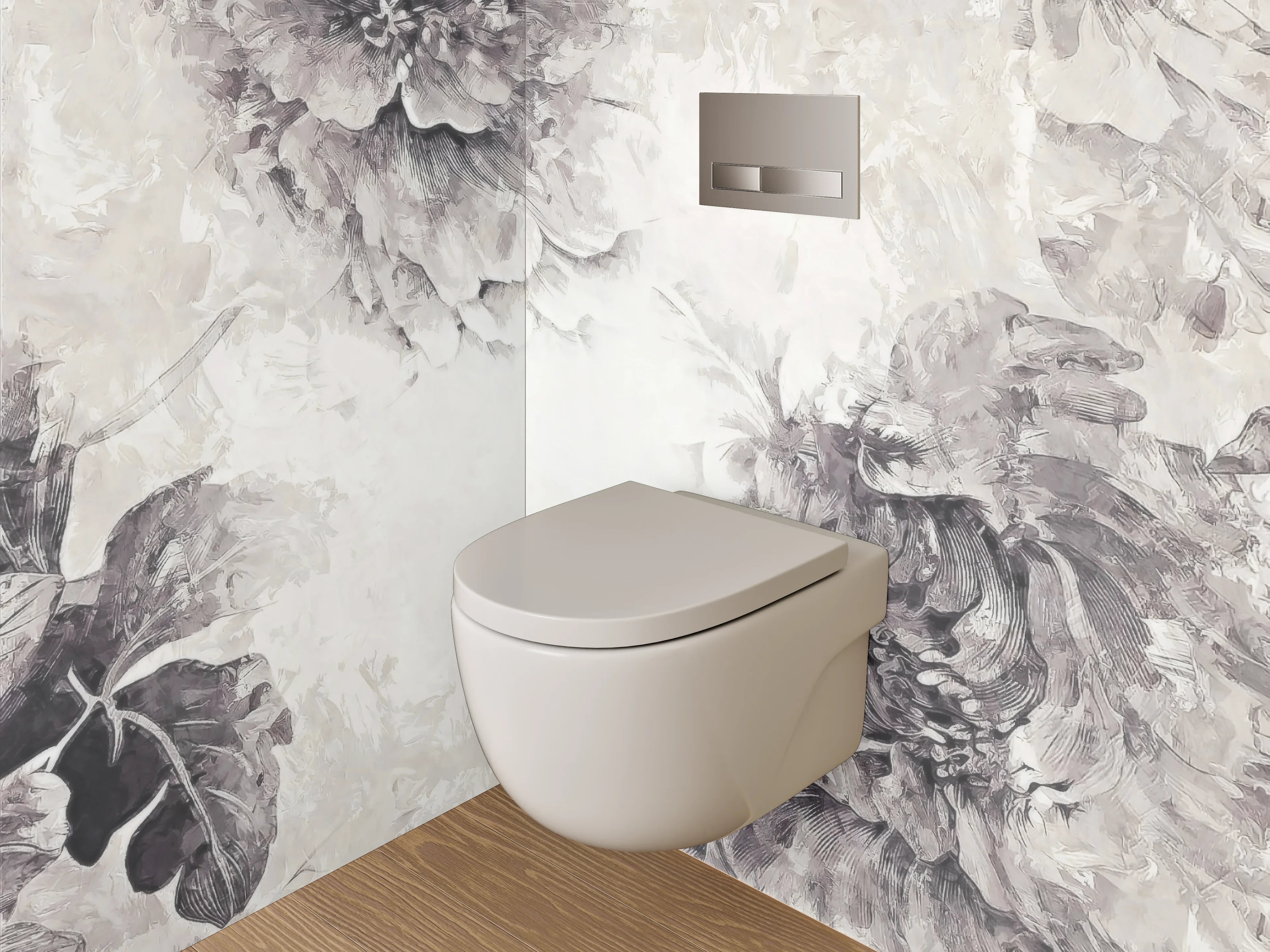 WC-Rückwand - Schwarz-weiße Aquarell-Blumen auf Weiß