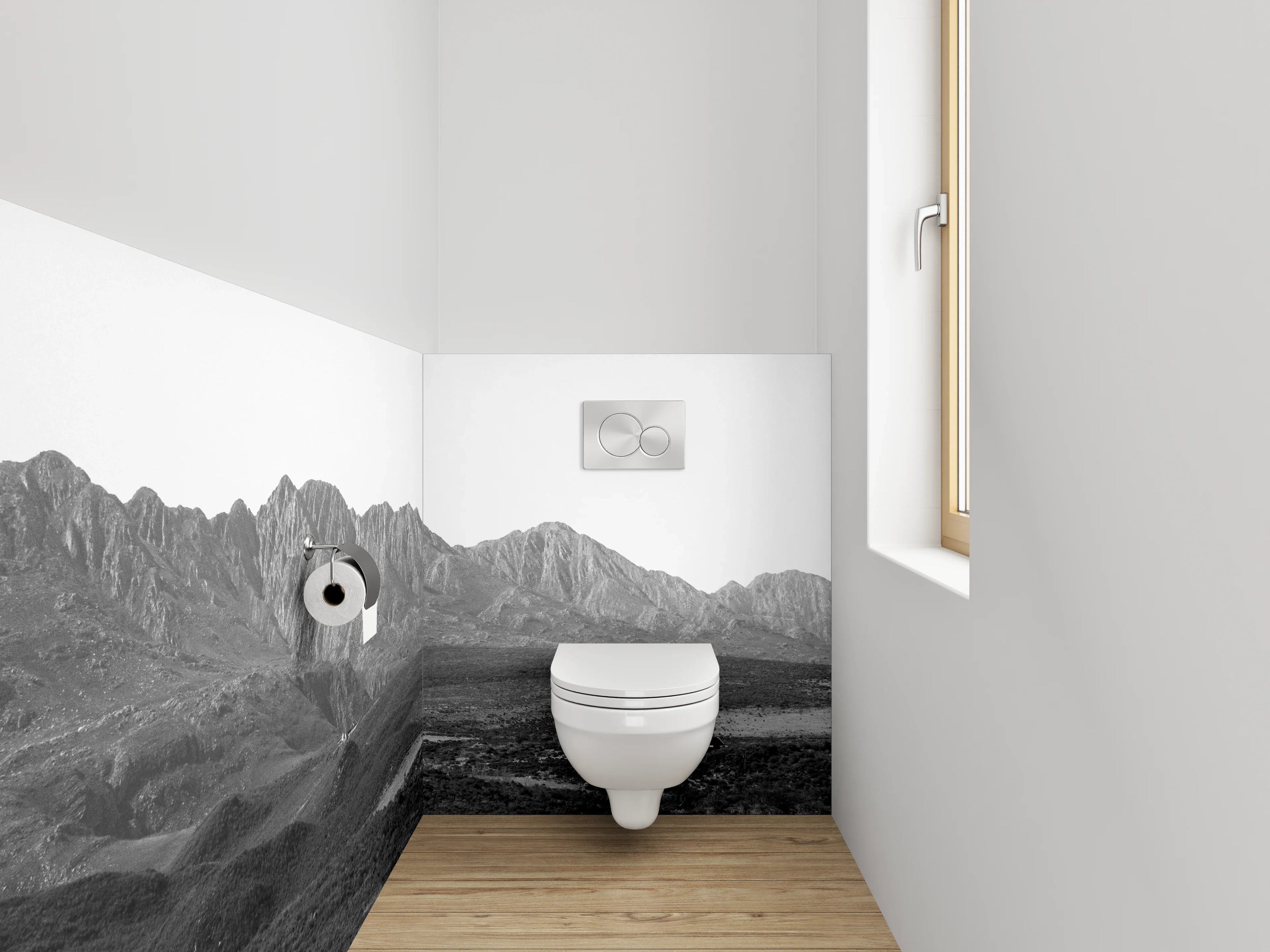 WC-Rückwand - Schwarz-weiße Berglandschaft Panorama