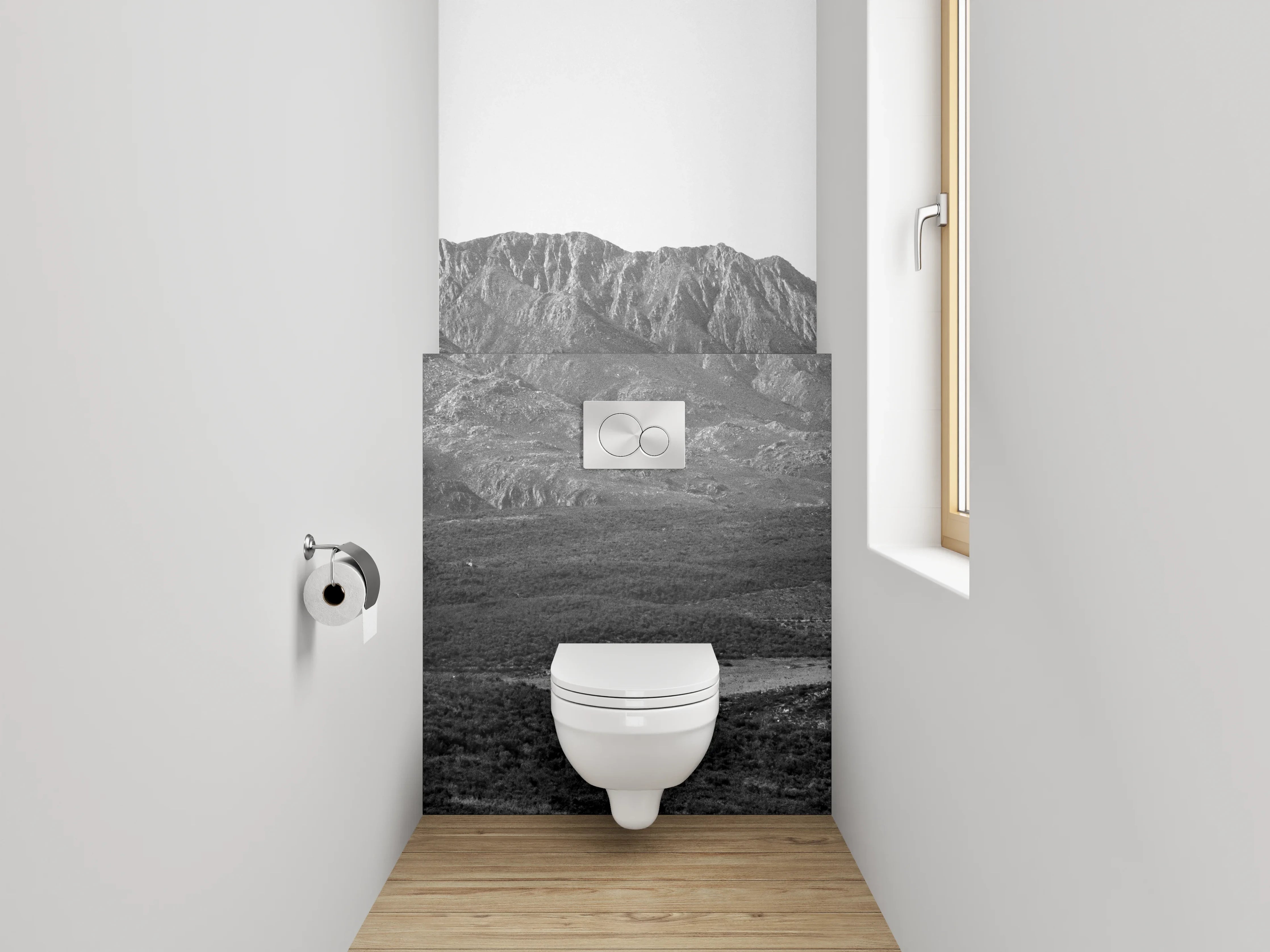 WC-Rückwand - Schwarz-weiße Berglandschaft Panorama