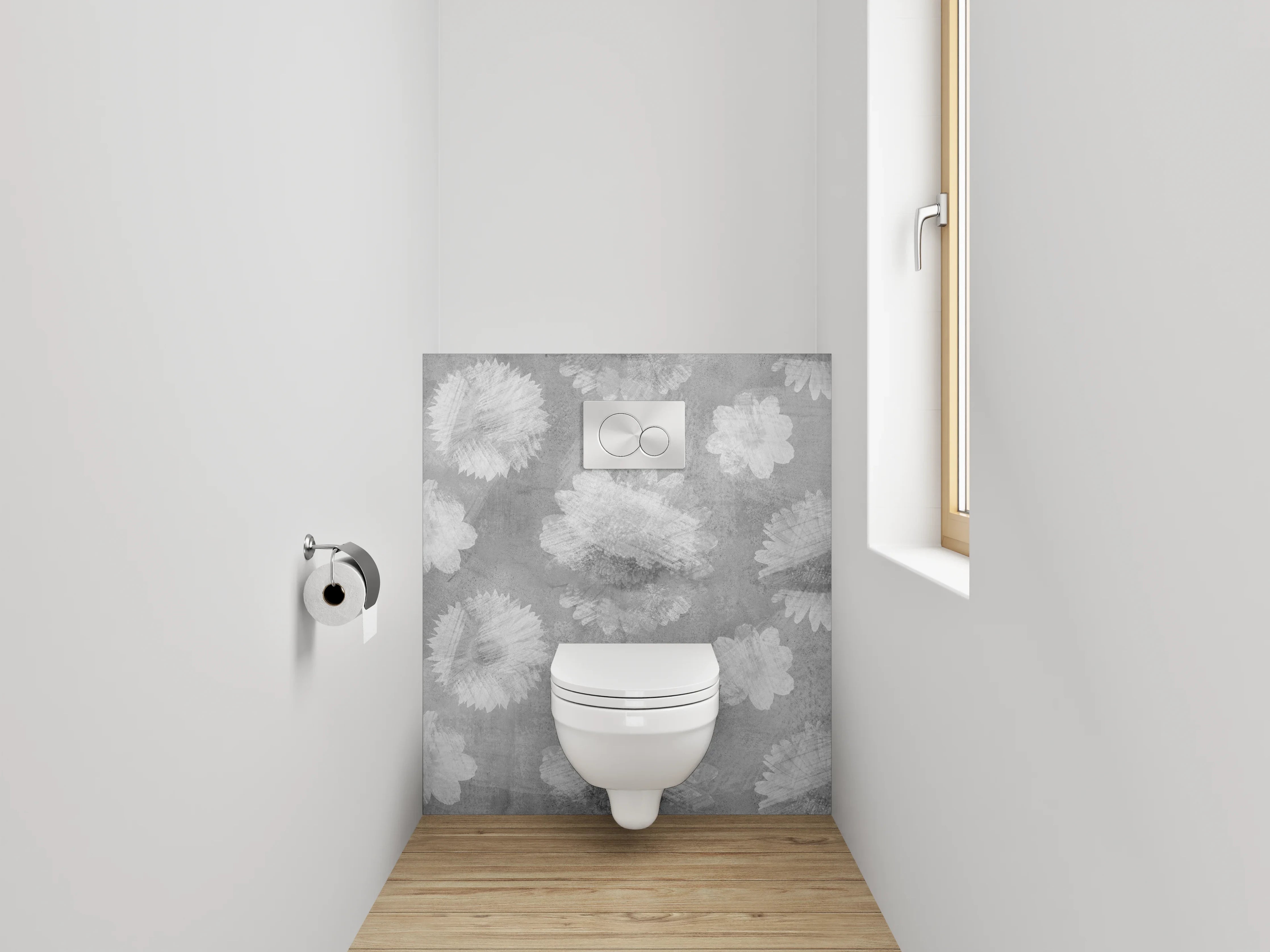WC-Rückwand - Schwarz-weiße Blumen Aquarell Muster