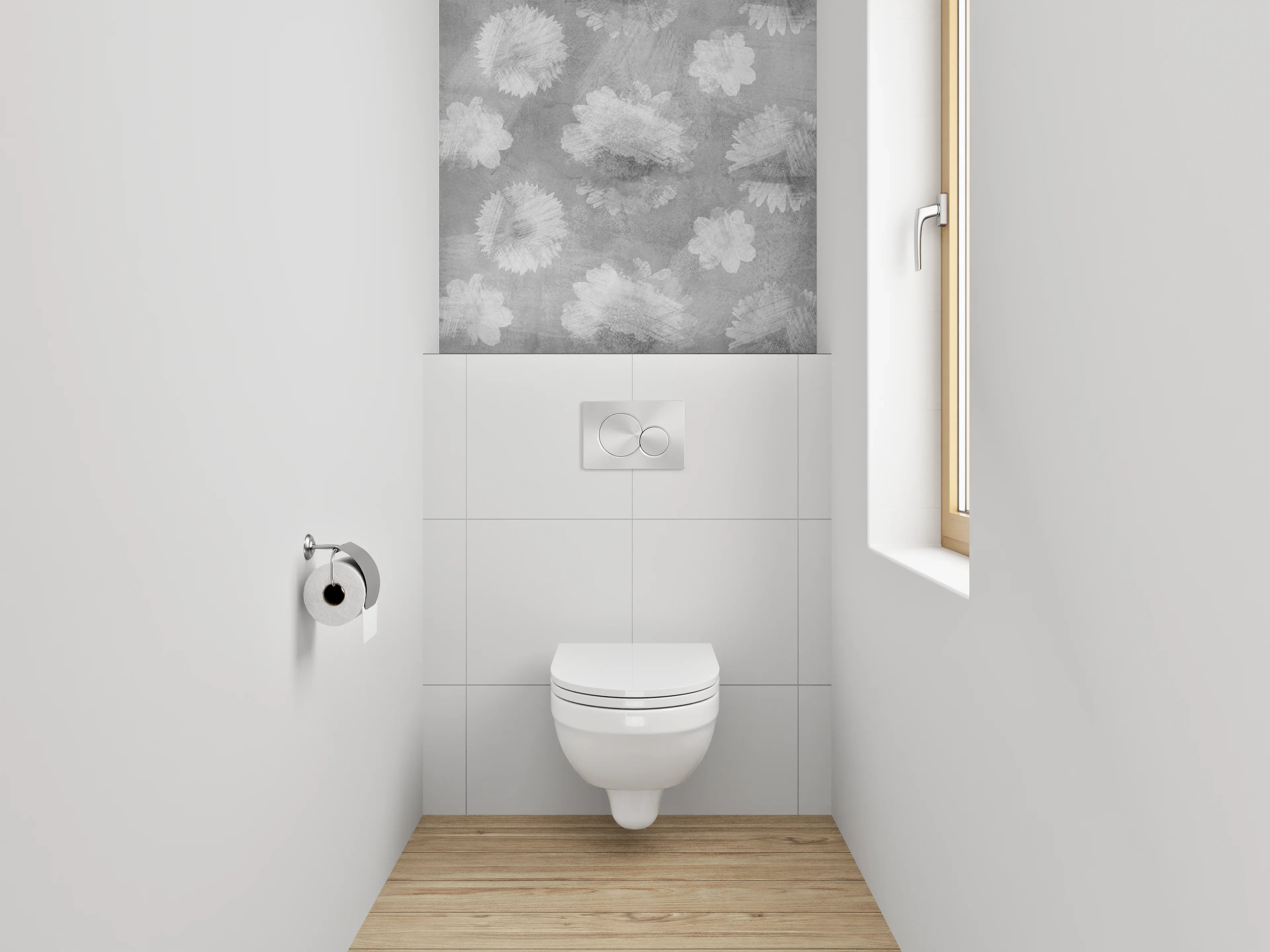 WC-Rückwand - Schwarz-weiße Blumen Aquarell Muster