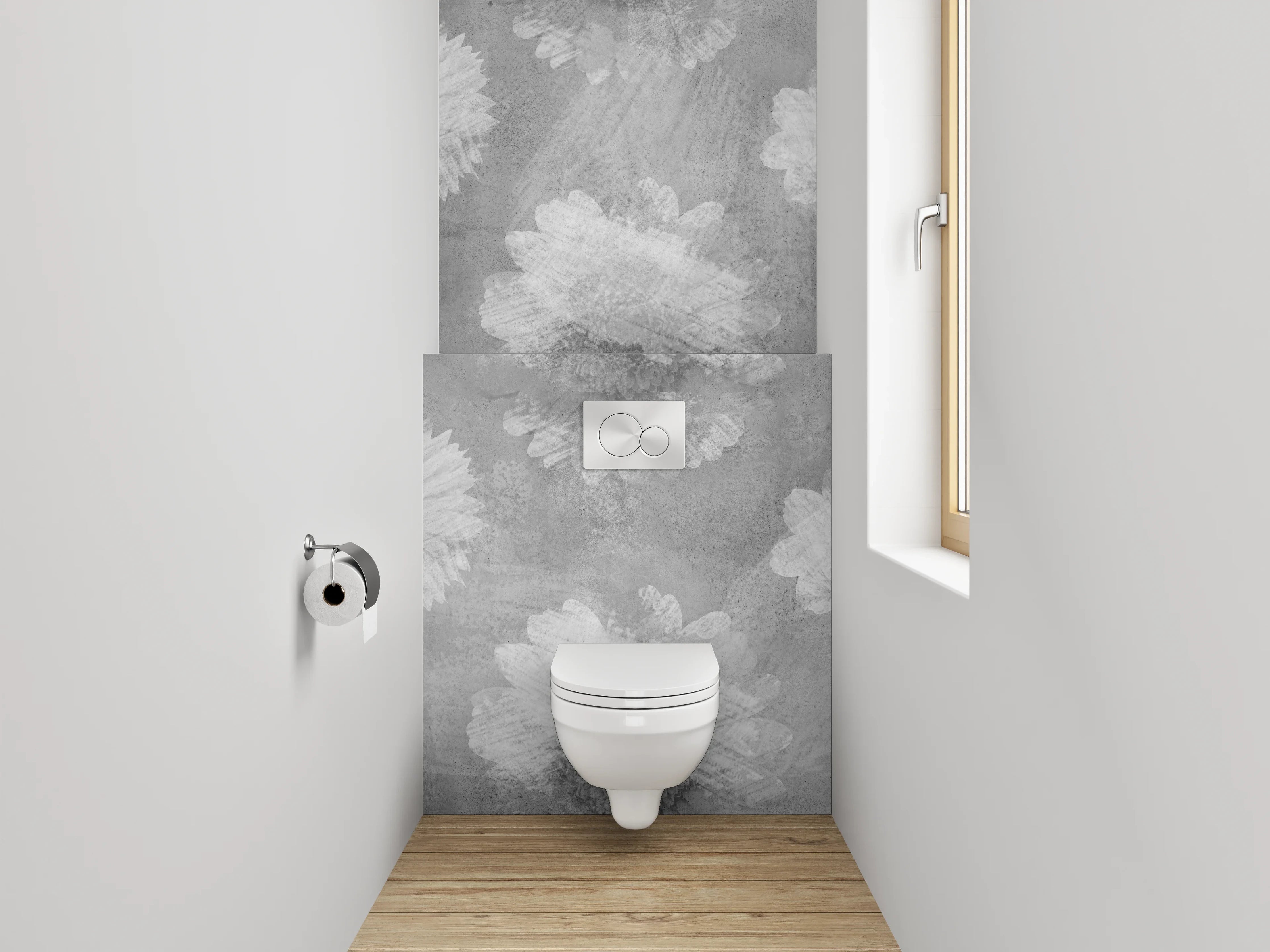 WC-Rückwand - Schwarz-weiße Blumen Aquarell Muster