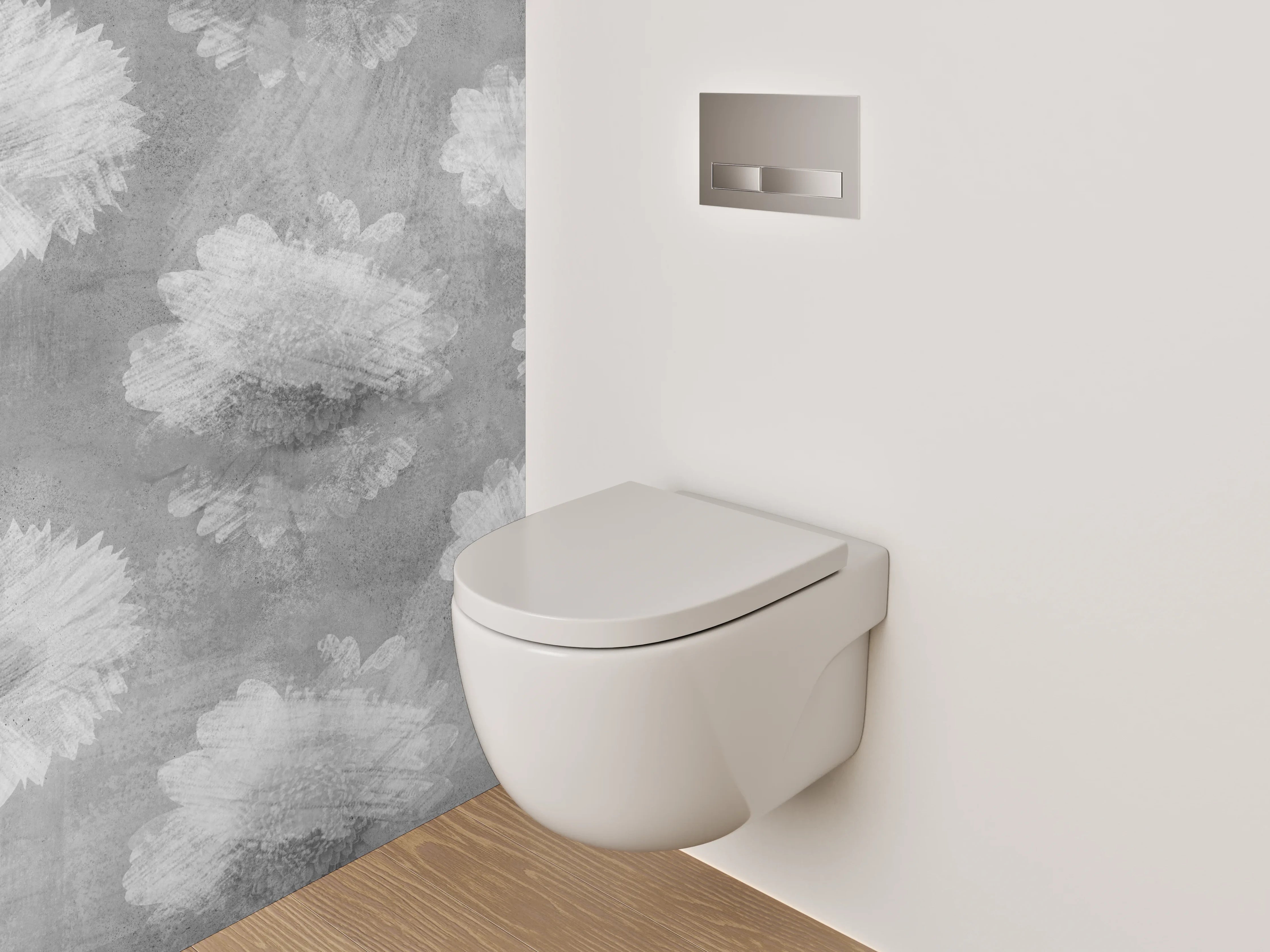 WC-Rückwand - Schwarz-weiße Blumen Aquarell Muster