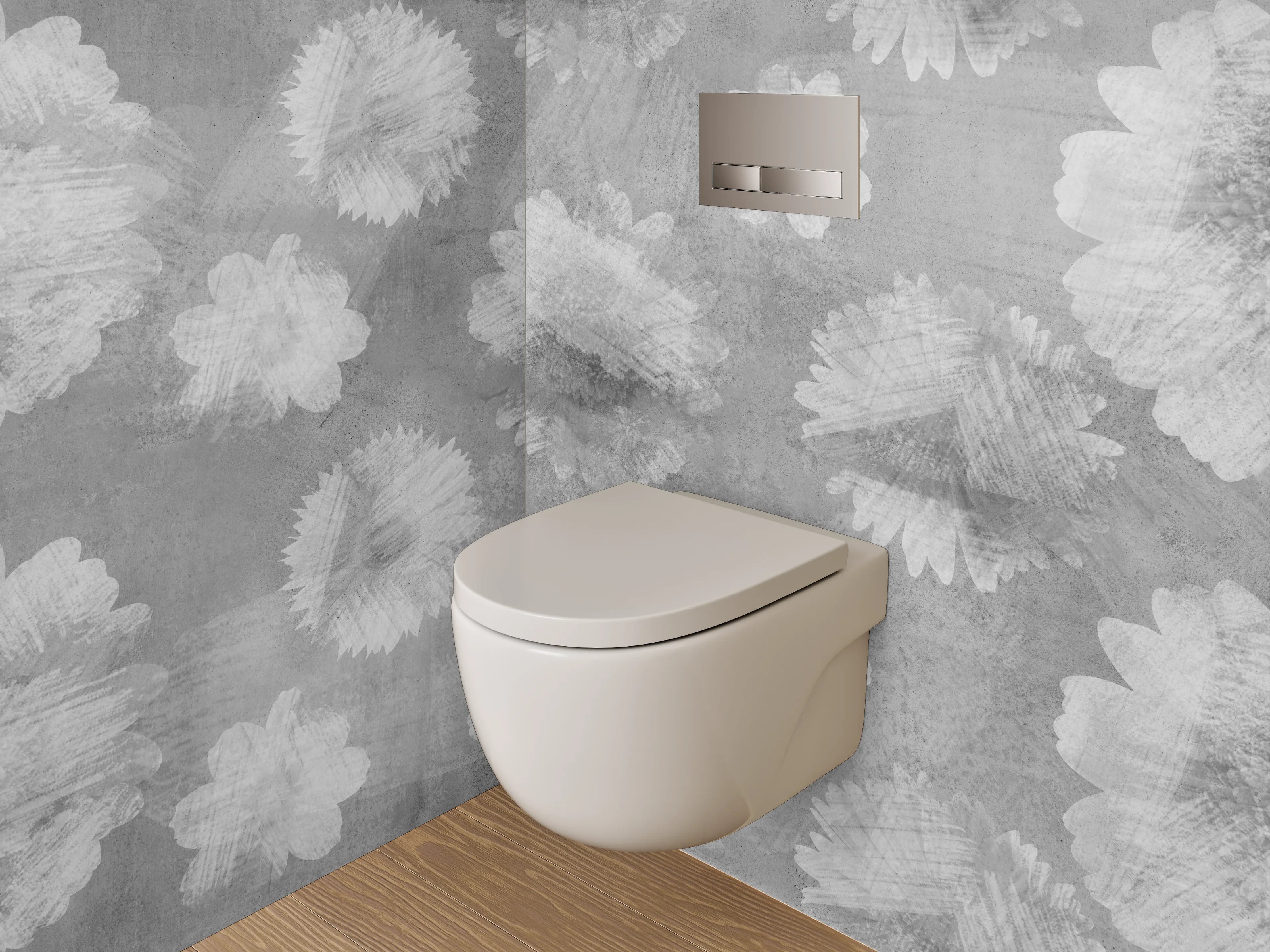 WC-Rückwand - Schwarz-weiße Blumen Aquarell Muster