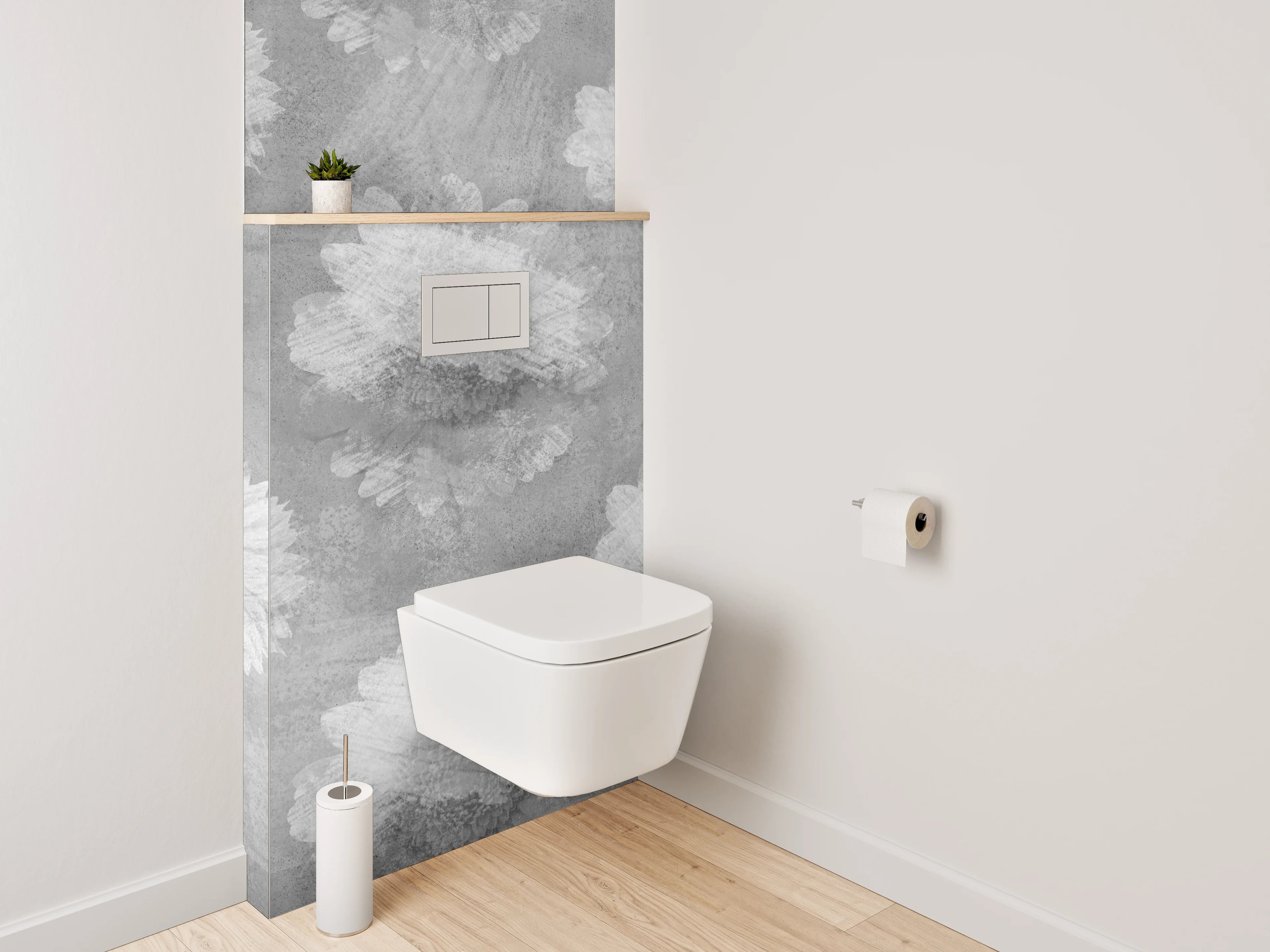 WC-Rückwand - Schwarz-weiße Blumen Aquarell Muster