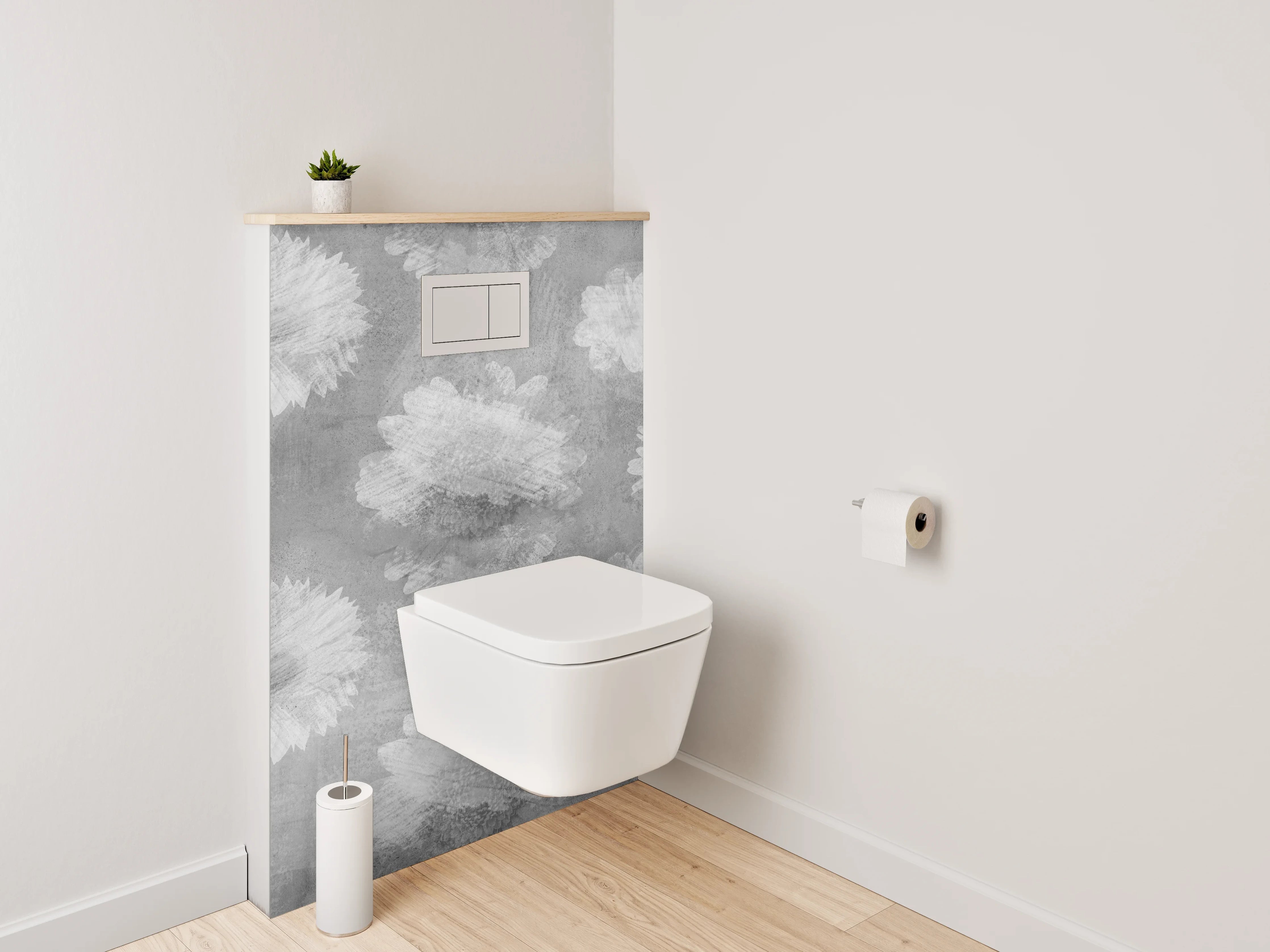 WC-Rückwand - Schwarz-weiße Blumen Aquarell Muster