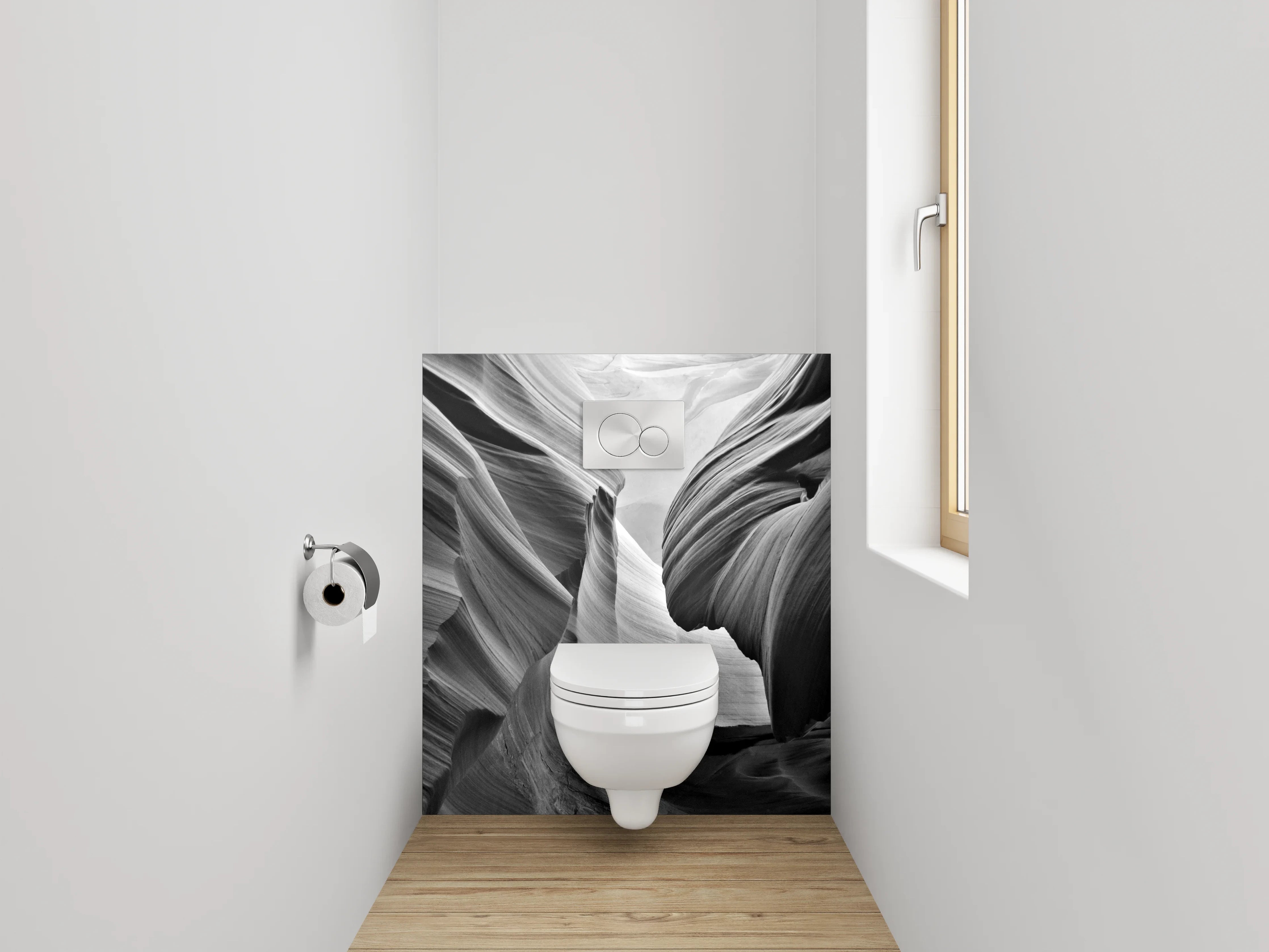 WC-Rückwand - Schwarz-weiße Canyon-Formationen Fotodruck