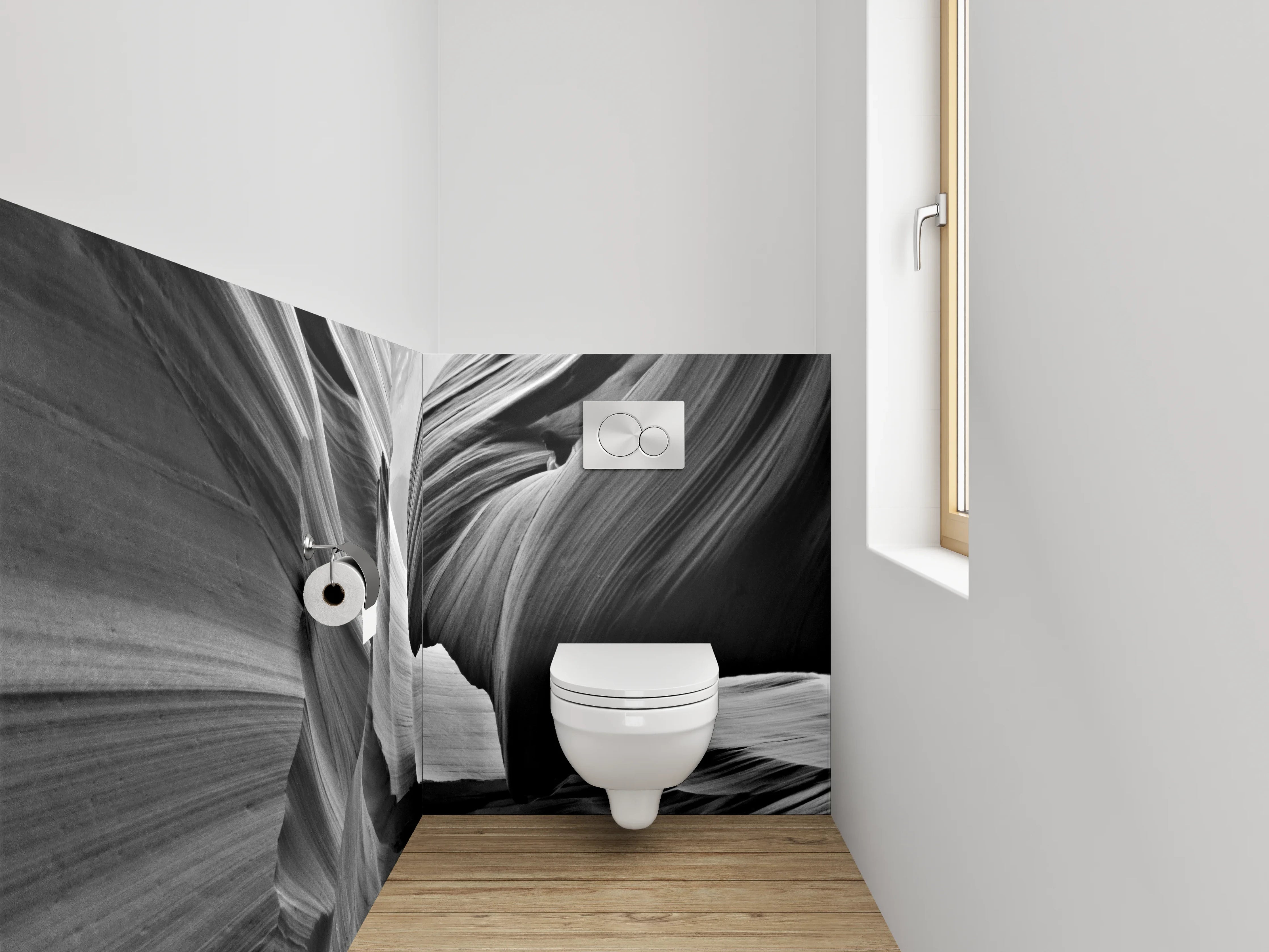 WC-Rückwand - Schwarz-weiße Canyon-Formationen Fotodruck