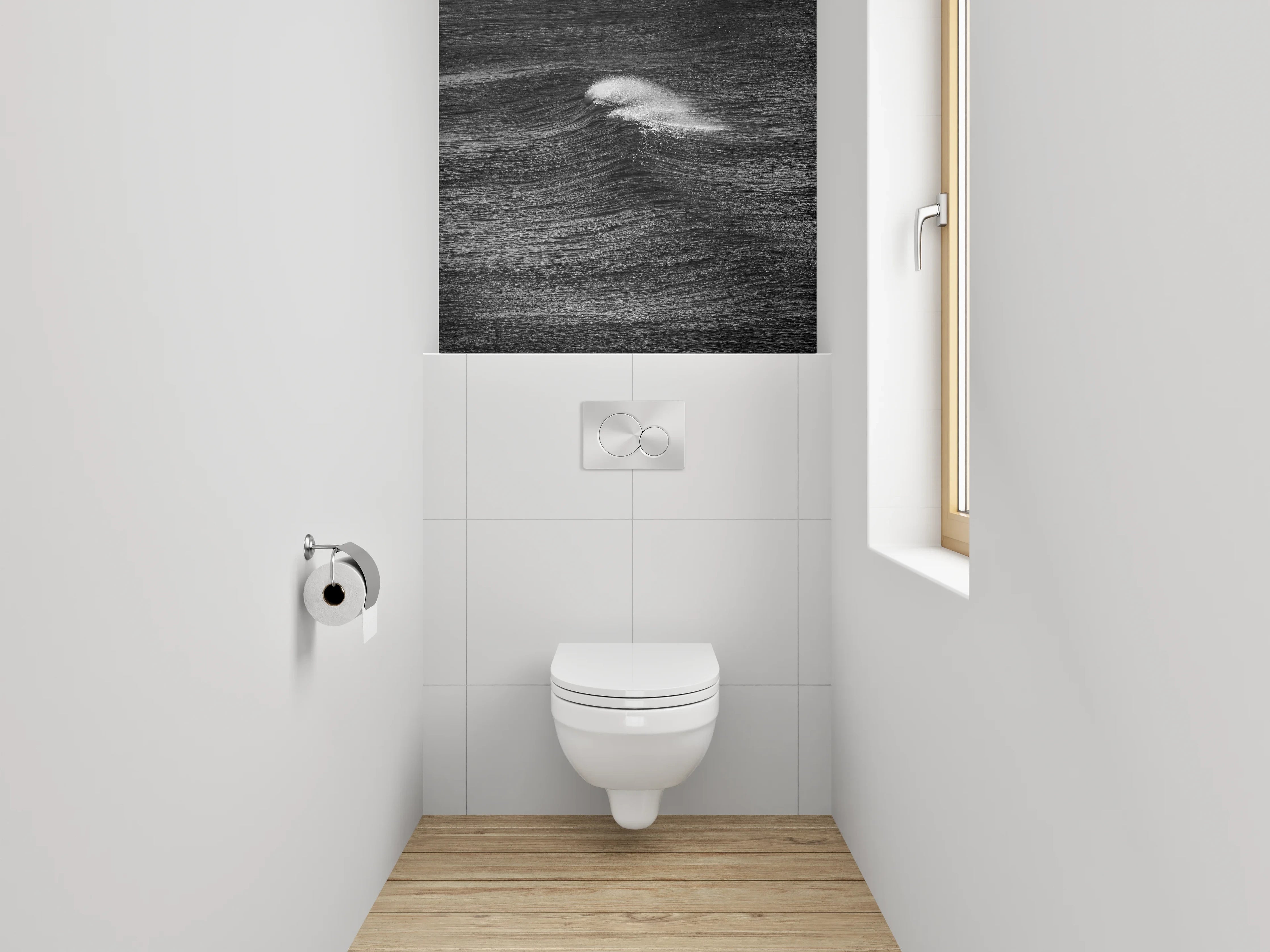 WC-Rückwand - Schwarz-weiße Meereswelle abstrakt